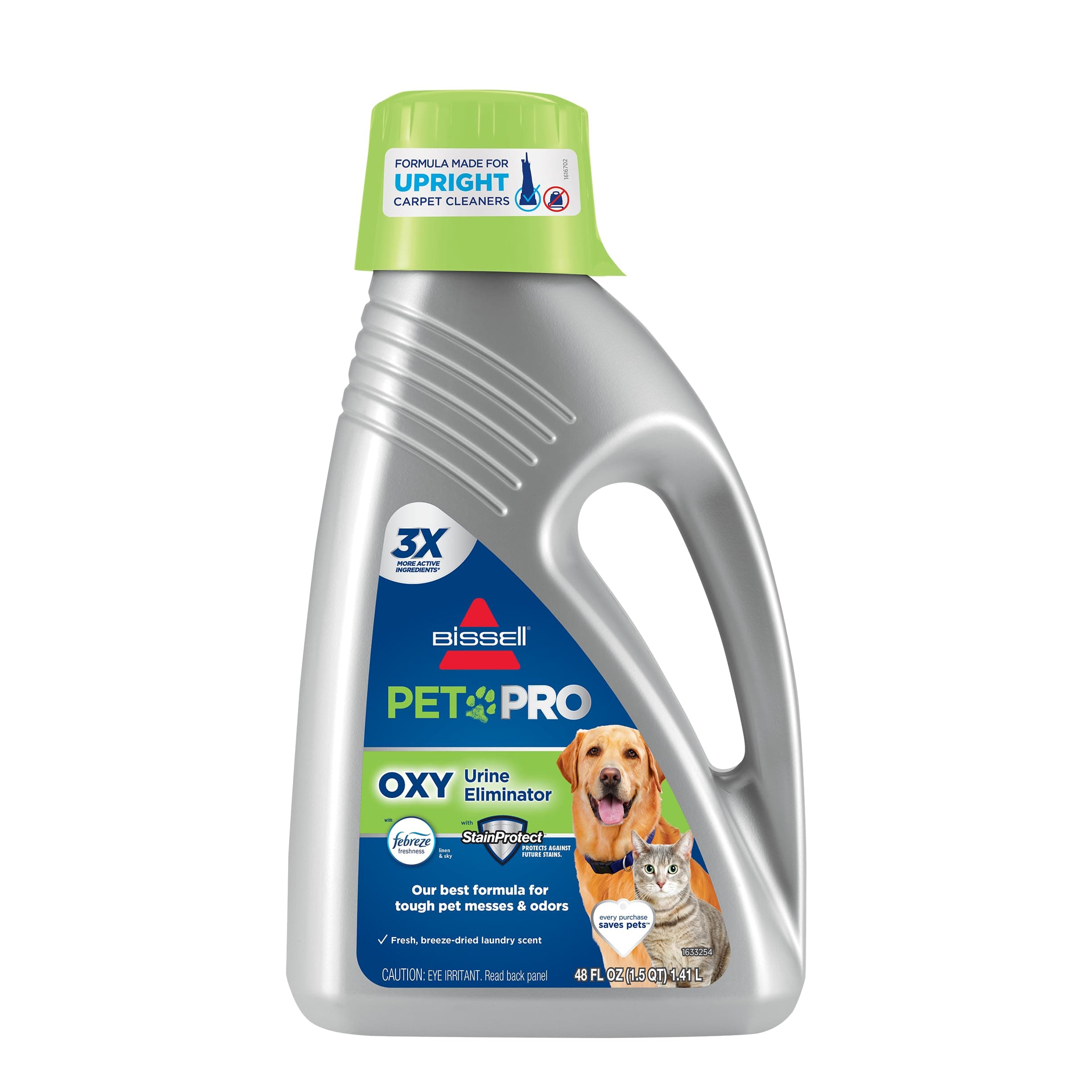 PET PRO OXY Urine Eliminator with Febreze Carpet Deep Clean Solution, with StainProtect Technology, for use in leading upright carpet cleaners, 48oz, Our best formula for pet messes & odors