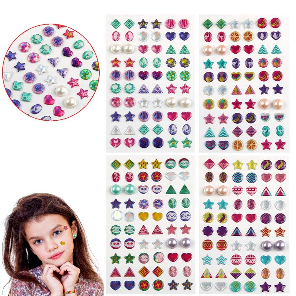 AUGSUN 240 Piece Sticker Earrings 3D Gems Girls Earrings Self-Adhesive Glitter Craft Crystal Stickers