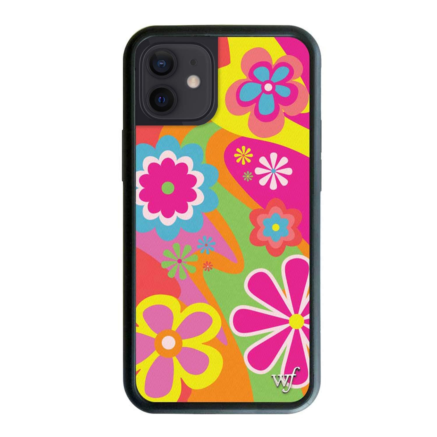 Wildflower Cases - Flower Power Case, Compatible with Apple iPhone 12/12 Pro | Groovy, Pink, Orange, Floral, Protective Black Bumper, 4ft Drop Test Certified, Women Owned Small Business