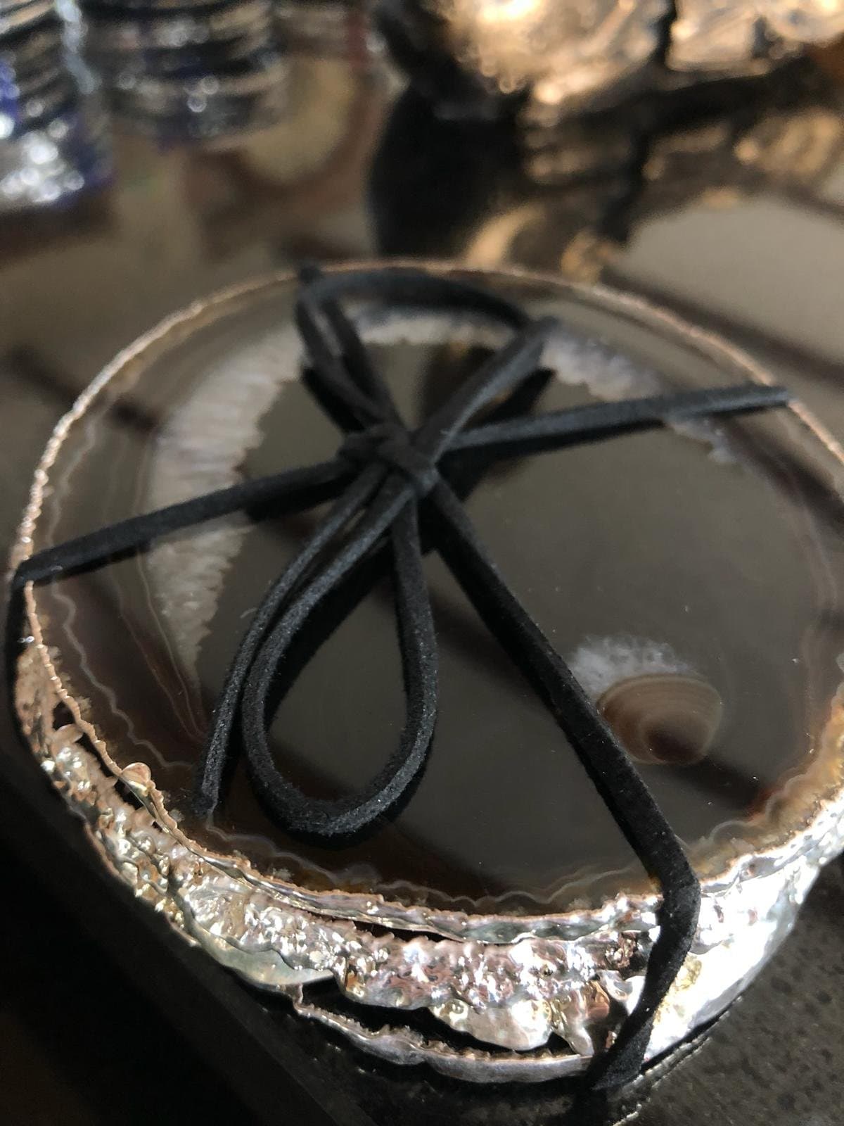 Black Agate Silver Edge, Gilded, Microcrystalline Quartz Premium Coasters (Set of 4) Gift
