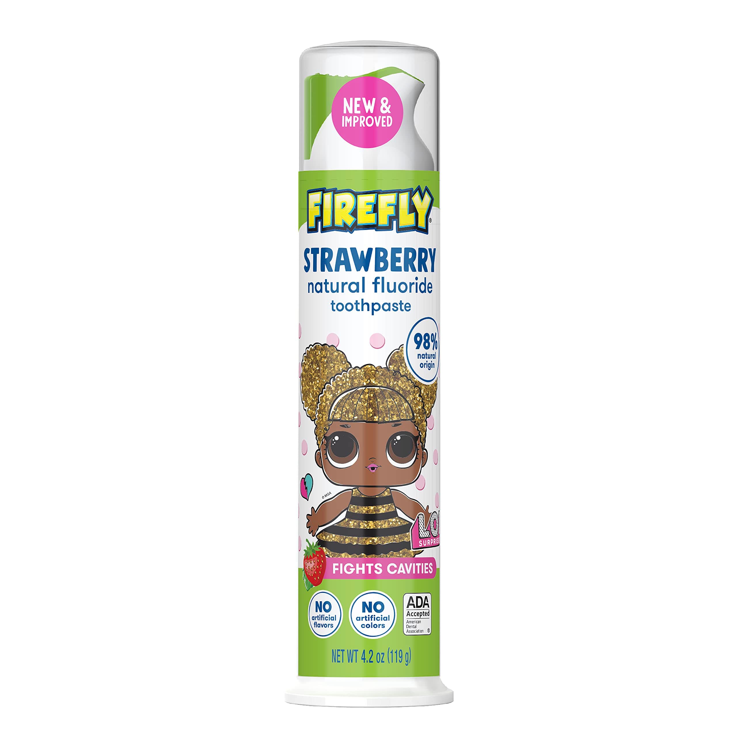 Firefly Kids Anti-Cavity Natural Fluoride Toothpaste, L.O.L. Surprise!, ADA Accepted, StrawberryFlavor, 4.2 Ounce