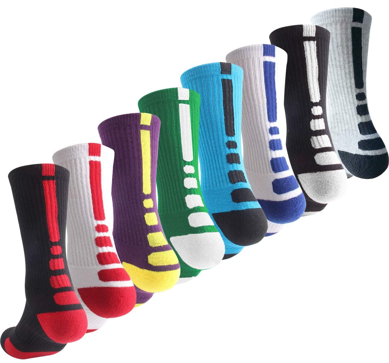 OLCHEEBoys Athletic Crew Socks Basketball Sports Calf High Kids Youth Teens Long Compression Colorful Multipack