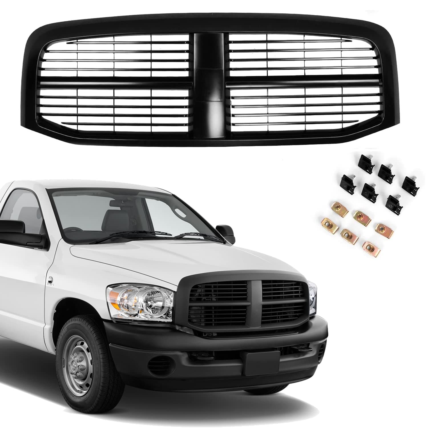CarPartsDepot New Replacement Parts Front Black Grille Grill Fit For Dodge 2006-2008 Ram 1500 2006-2009 Ram 2500/3500 Pickup Truck CH1200280 5JY121SPAE