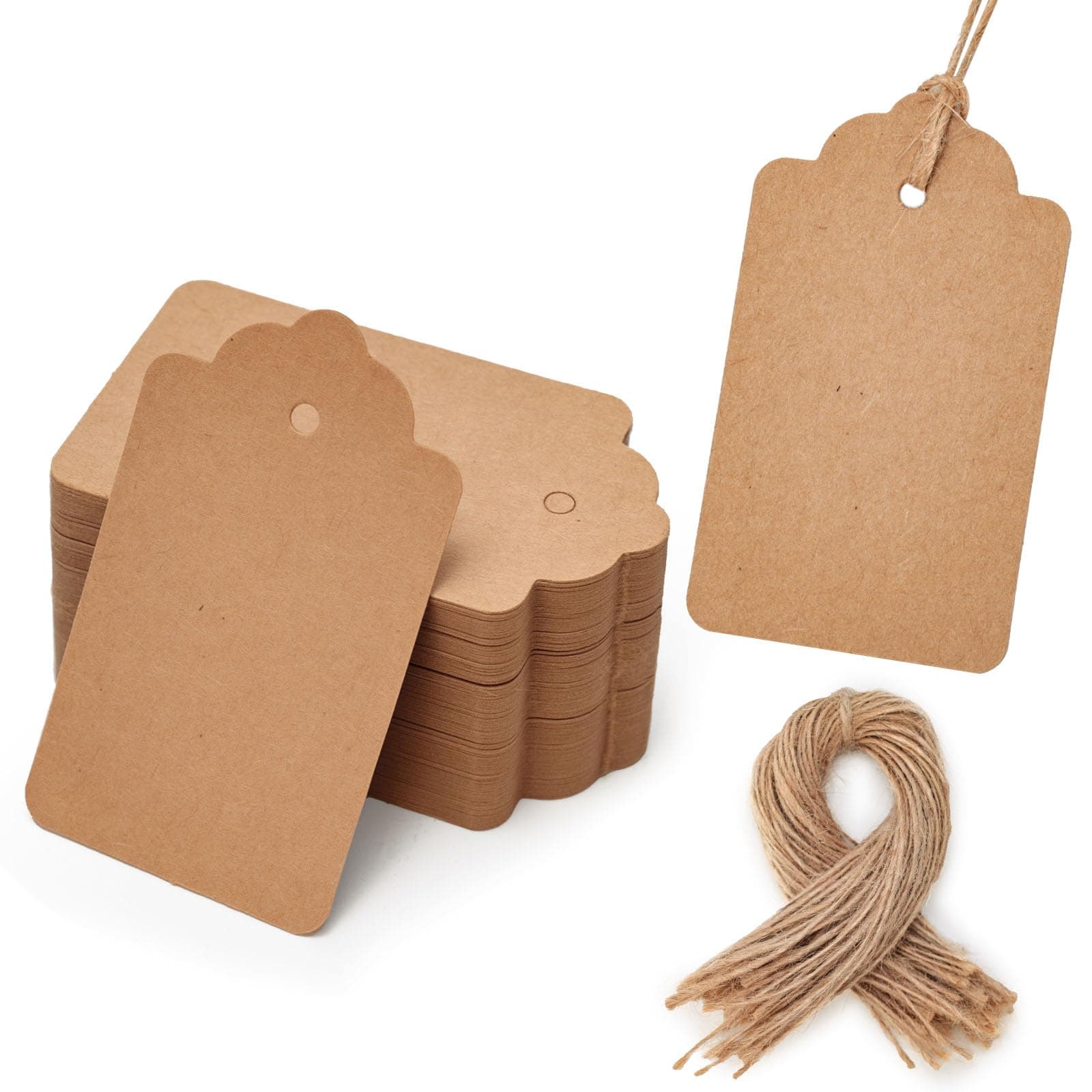 100pcs Kraft Paper Gift Tags with String, Blank Gift Bags Tags Price Tags(Brown)