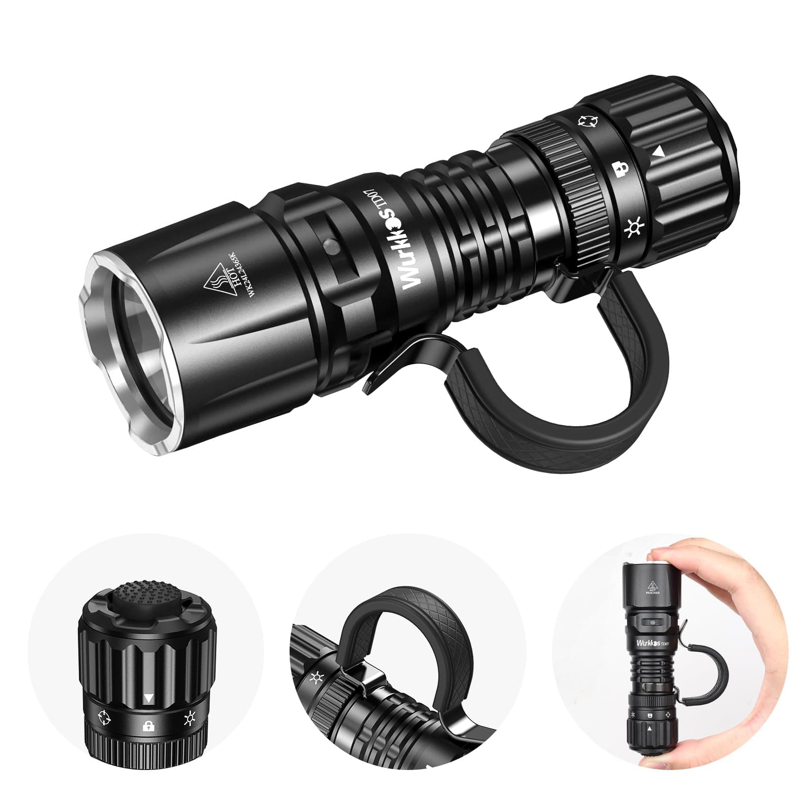 Wurkkos TD07 LED Tactical Flashlight USB-C Rechargeable Flashlight 1300 High Lumen EDC Small Flashlight Turbo/Strobe Momental, IP68 Waterproof, 6 Lighting Modes, Emergency Camping Flashlight