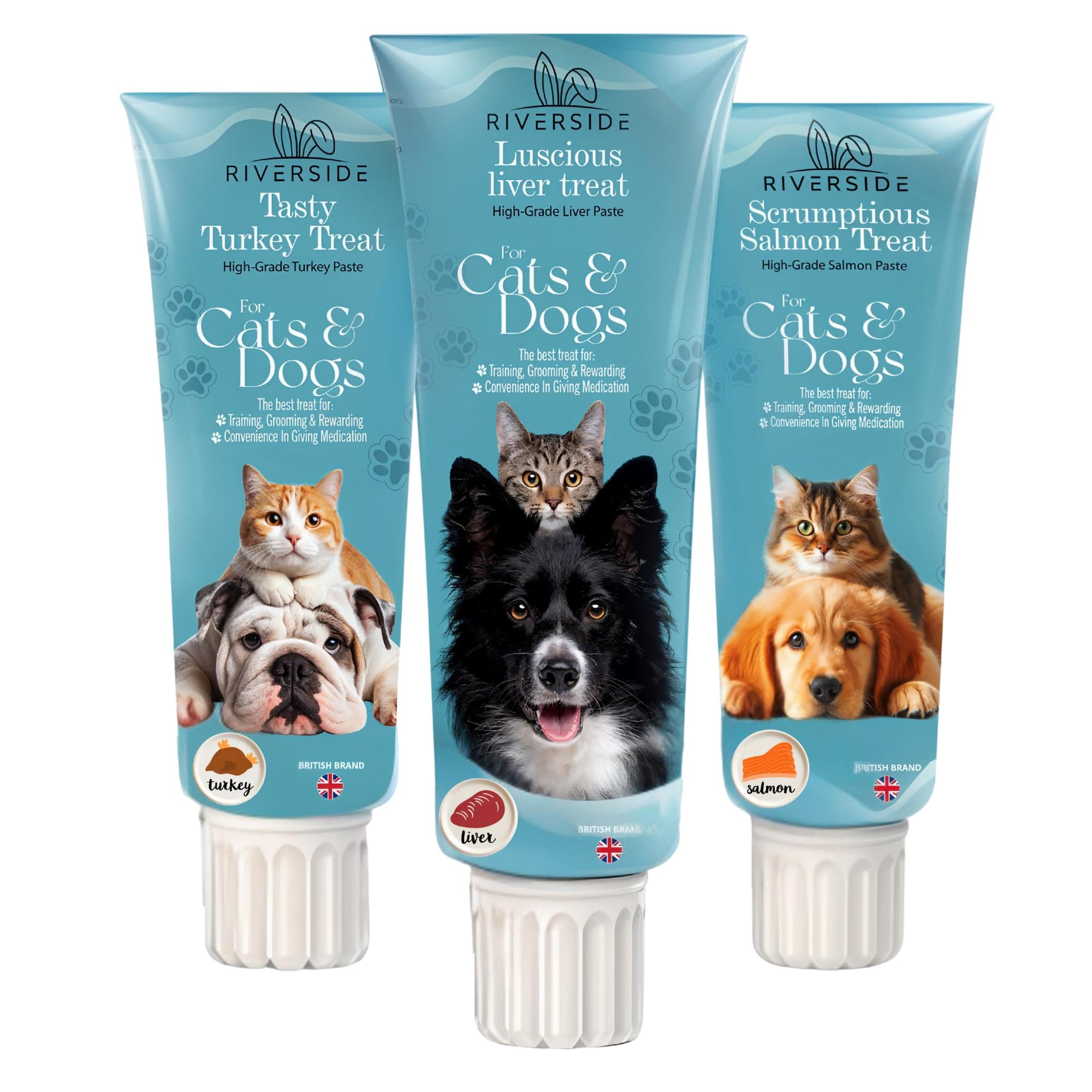 Liver Paste for Dogs & Cats - 3x90g Grain & Gluten Free Dog Pate 1 Turkey, 1 Salmon, 1 Liver - Training Aid, Treat For Licky Mats (Oil Separation Is Natural)