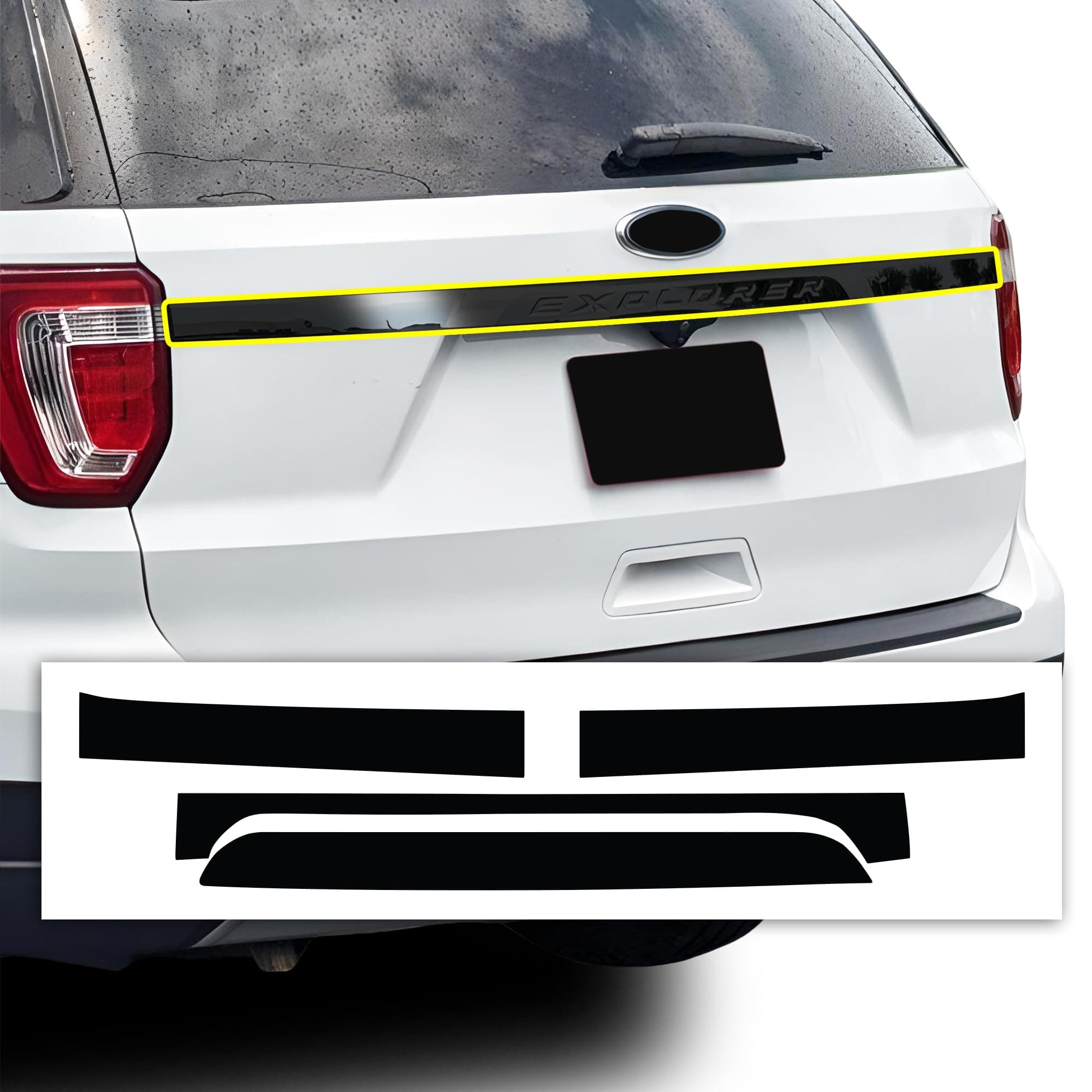 BOGAR TECH DESIGNS for Ford Explorer 2016-2019 Rear Trunk Chrome Delete – Precut Vinyl Trim Overlay, Gloss Black Blackout Upgrade