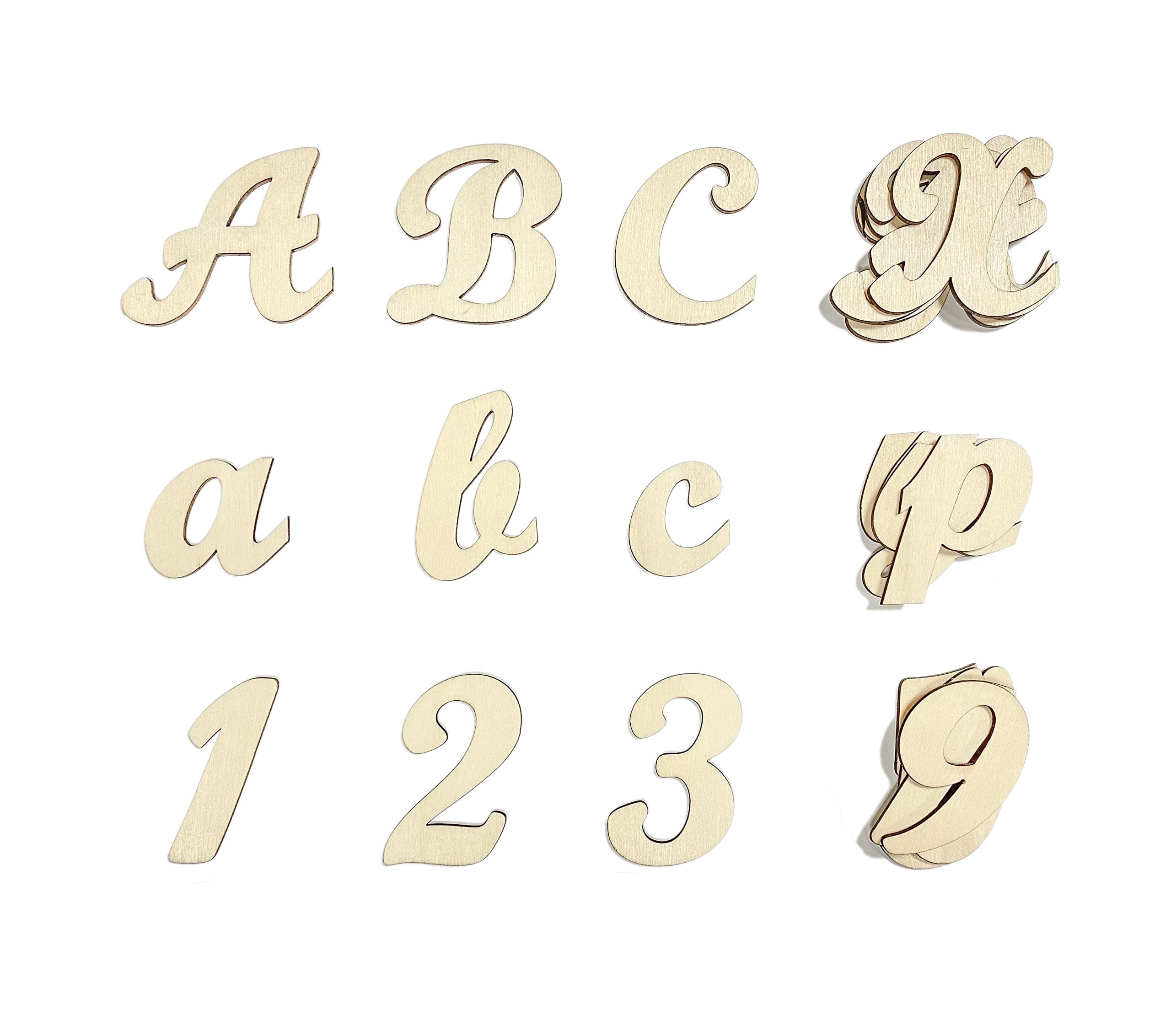 2 Inch 458 Pcs Wooden Cursive Letters Numbers Crafts Unfinished Wood Alphabet Letters ABCs Numbers 0-9 with Extras for Wall Decor