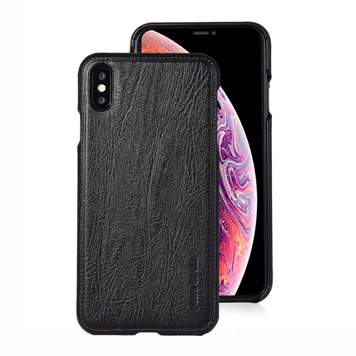 iPhone XS Max Case, Pierre Cardin Genuine Leather Premium Vintage Classic Business Style for Men Hard Back Cover Slim Protective Compatible Apple iPhone XS Max - Black