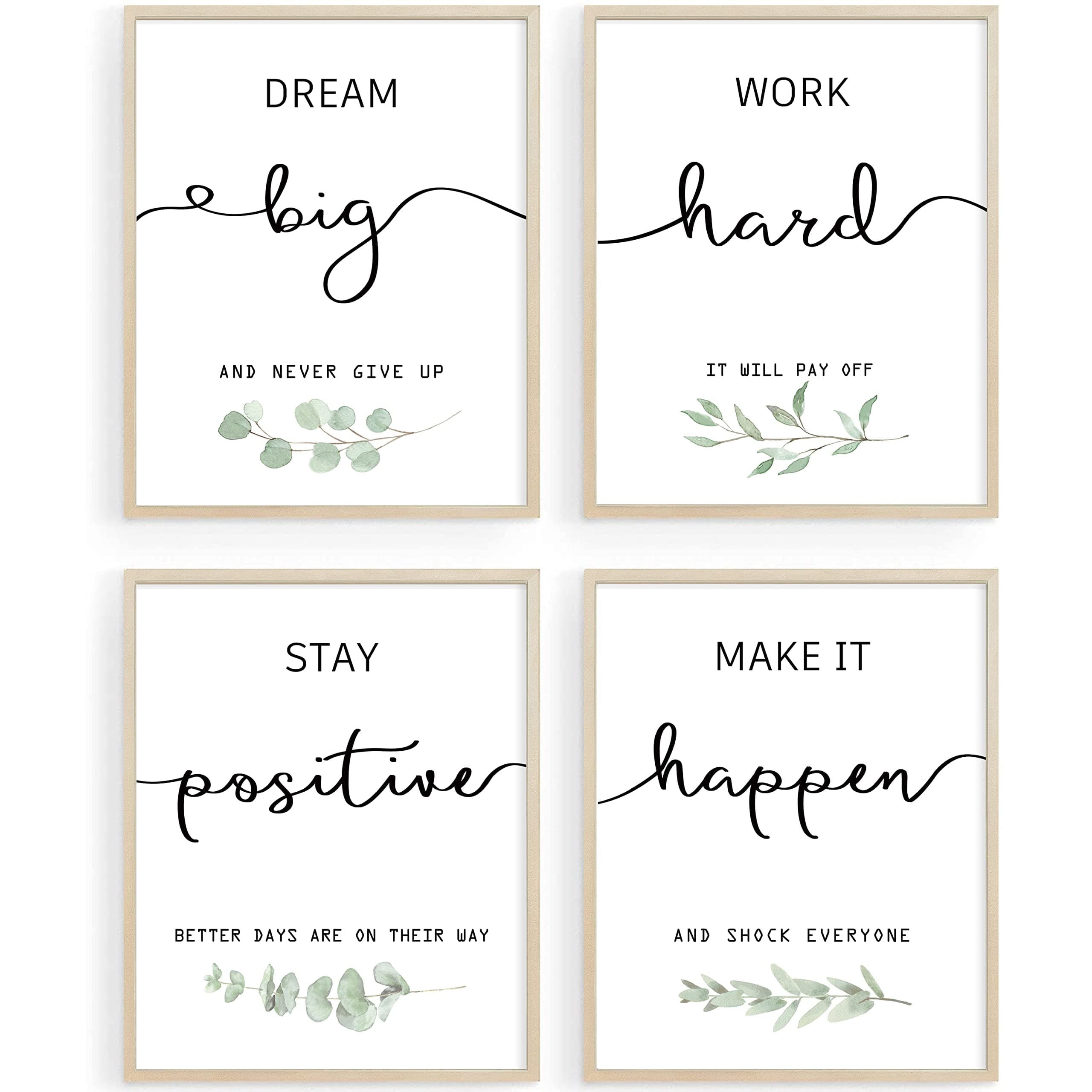 Howwii Inspirational Wall Art Office Decor, Motivational Wall Art Prints |Living Room, Black and White Daily Positive Affirmations Poster , Set of 4, 8"x10", UNFRAMED-Paper cardstock