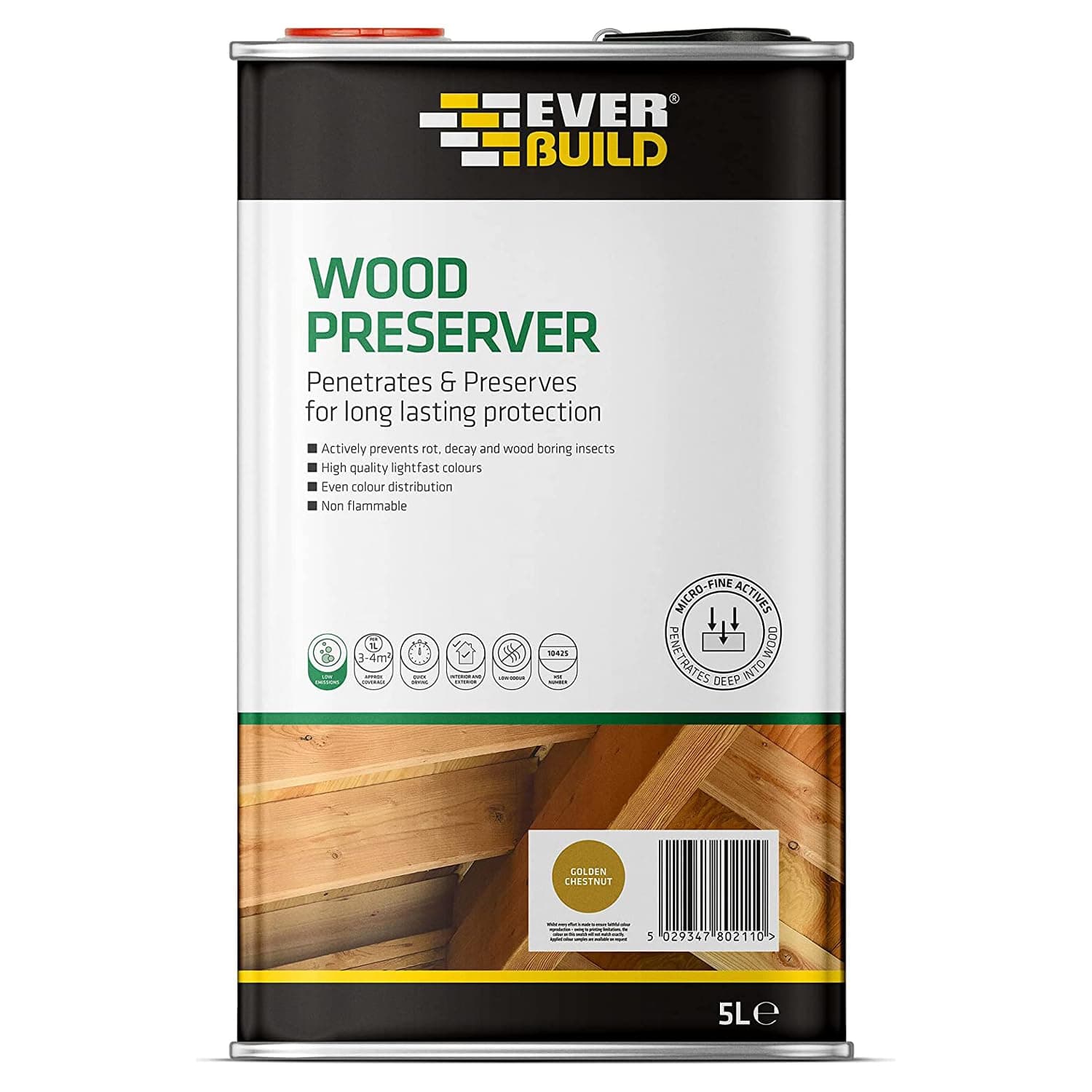 Wood Preserver – Interior And Exterior Use – Low Odour – Quick Drying – Long Lasting Protection – Golden Chestnut – 5 Litres