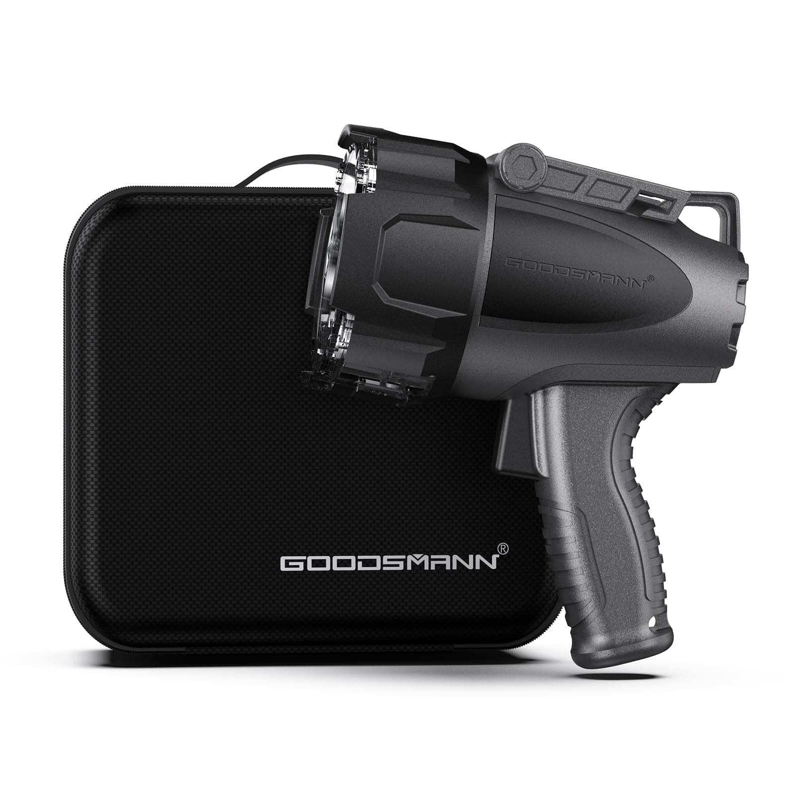 GOODSMANN 6000 Lumen Boat Spotlight - Waterproof Rechargeable LED Hunting Spotlight with Detachable Red Light Filter, EVA Carrying Case