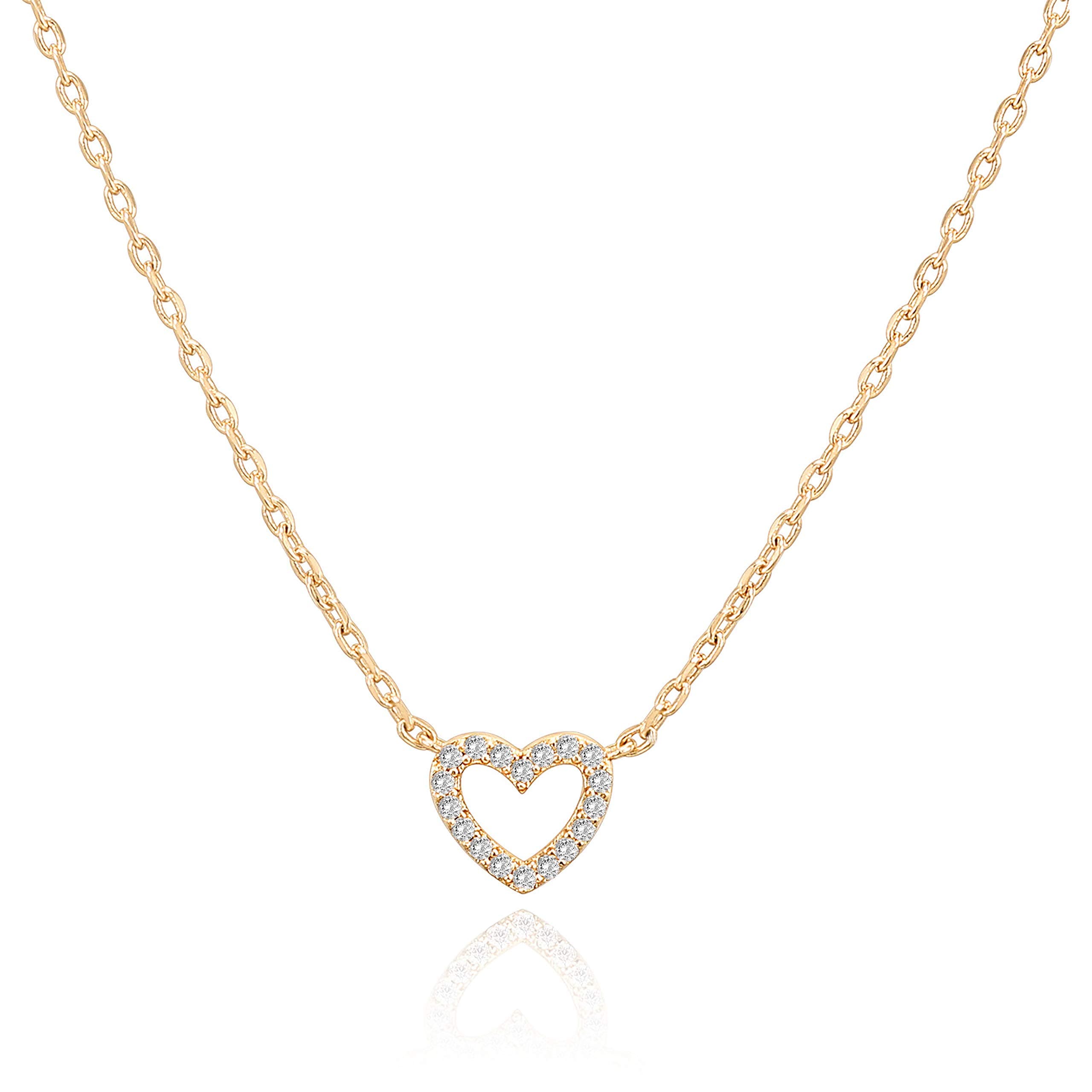 PAVOI 14K Gold Plated Cubic Zirconia Heart Necklace | Cute Dainty Love Pendant Necklaces for Women - Valentines Day Trendy Jewelry