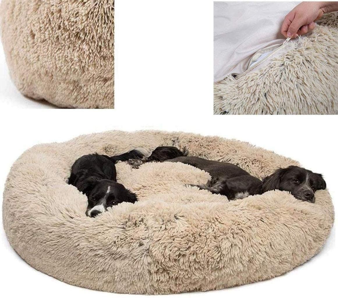 Dog Bed Pet Bolster Bed Kennel Cat Cushion Bed Marshmallow Pet Bed Large Ultra Soft Plush Donut Cuddler Round Dog Nest Bed Machine Washable And Non-Slip Pet Calming Warm Bed,Beige,XL,80CM