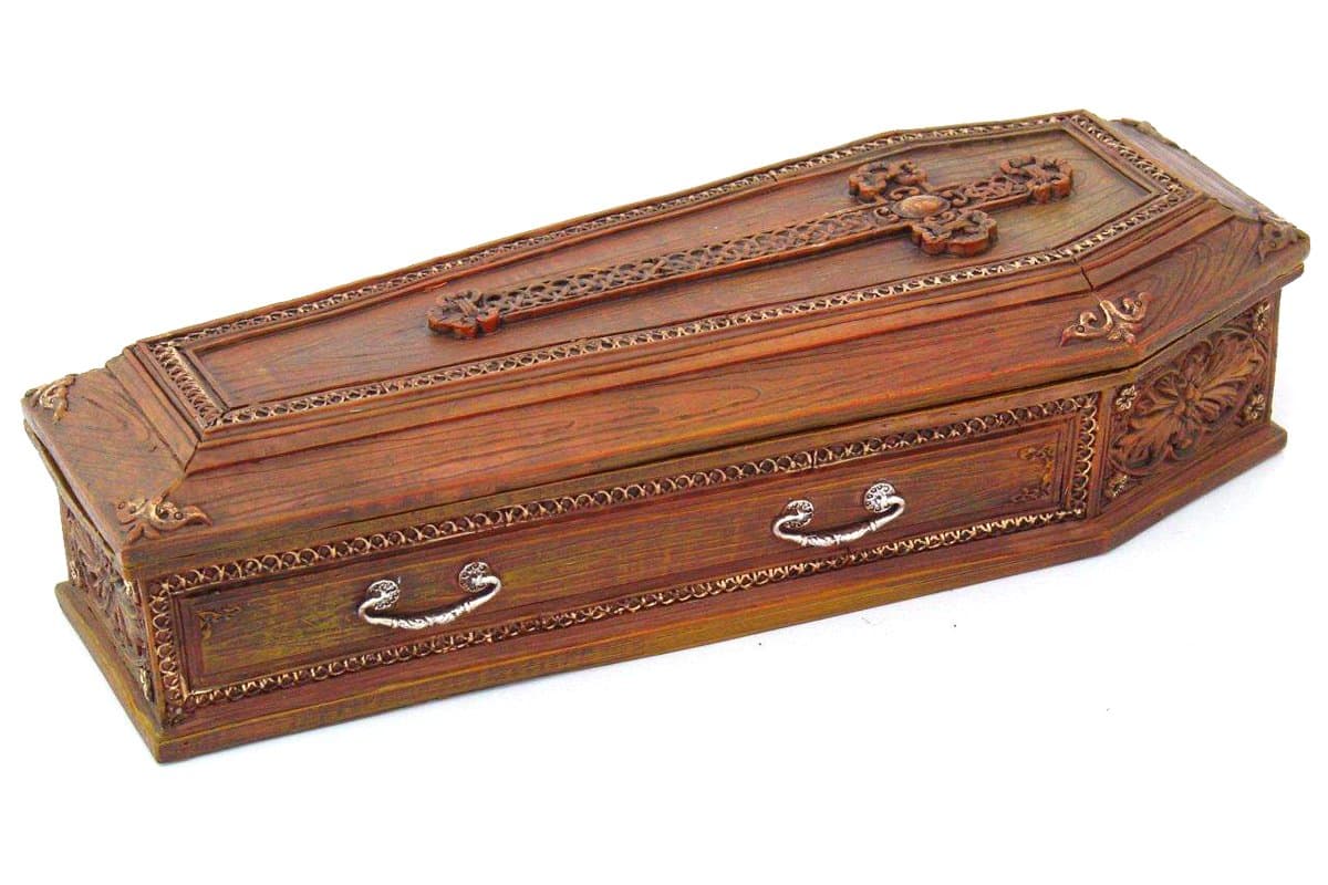 Pacific Giftware PTC 8.25 Inch Cross Embellished Coffin Jewelry/Trinket Box Figurine