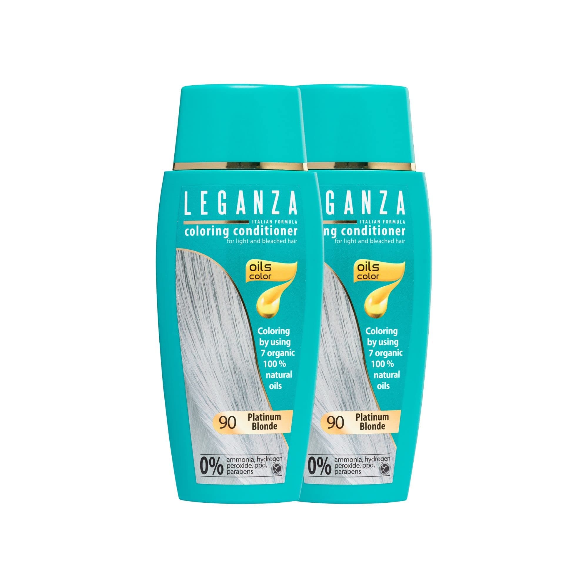 Leganza Natural Hair Coloring Conditioner Balm Color Platinum Blonde Nº 90 | Pack of 2 Hair Dyes | Enriched with 7 Natural Oils | Ammonia, PPD and Paraben Free | 2 x 150 ml