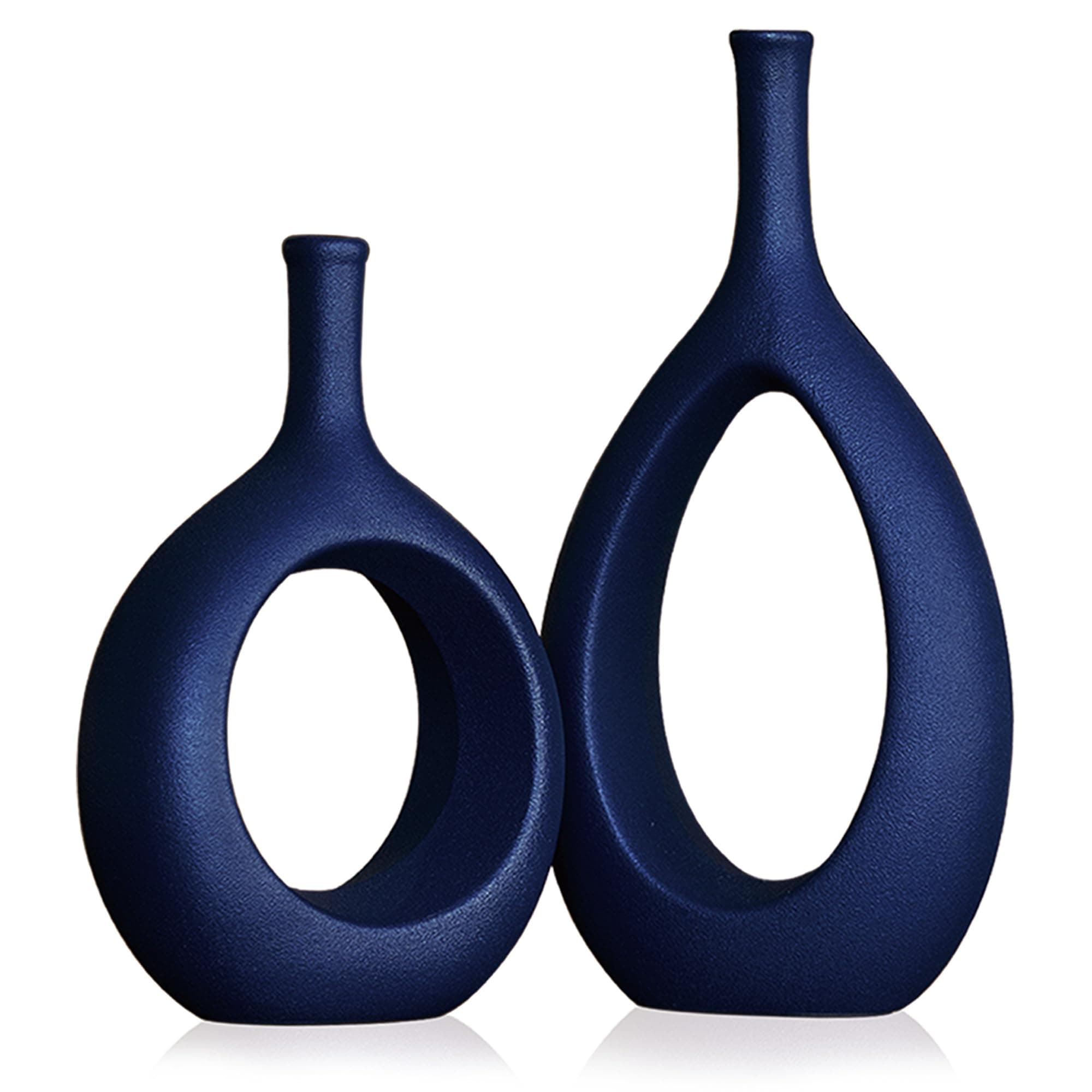 Matt blue ceramics vase, Thin stem vase for Home Decor, Set of 2 Elegant Decorative Vase for bookshelves, Side table, Mantel, Fireplace, Kitchen, Living Room Decoration