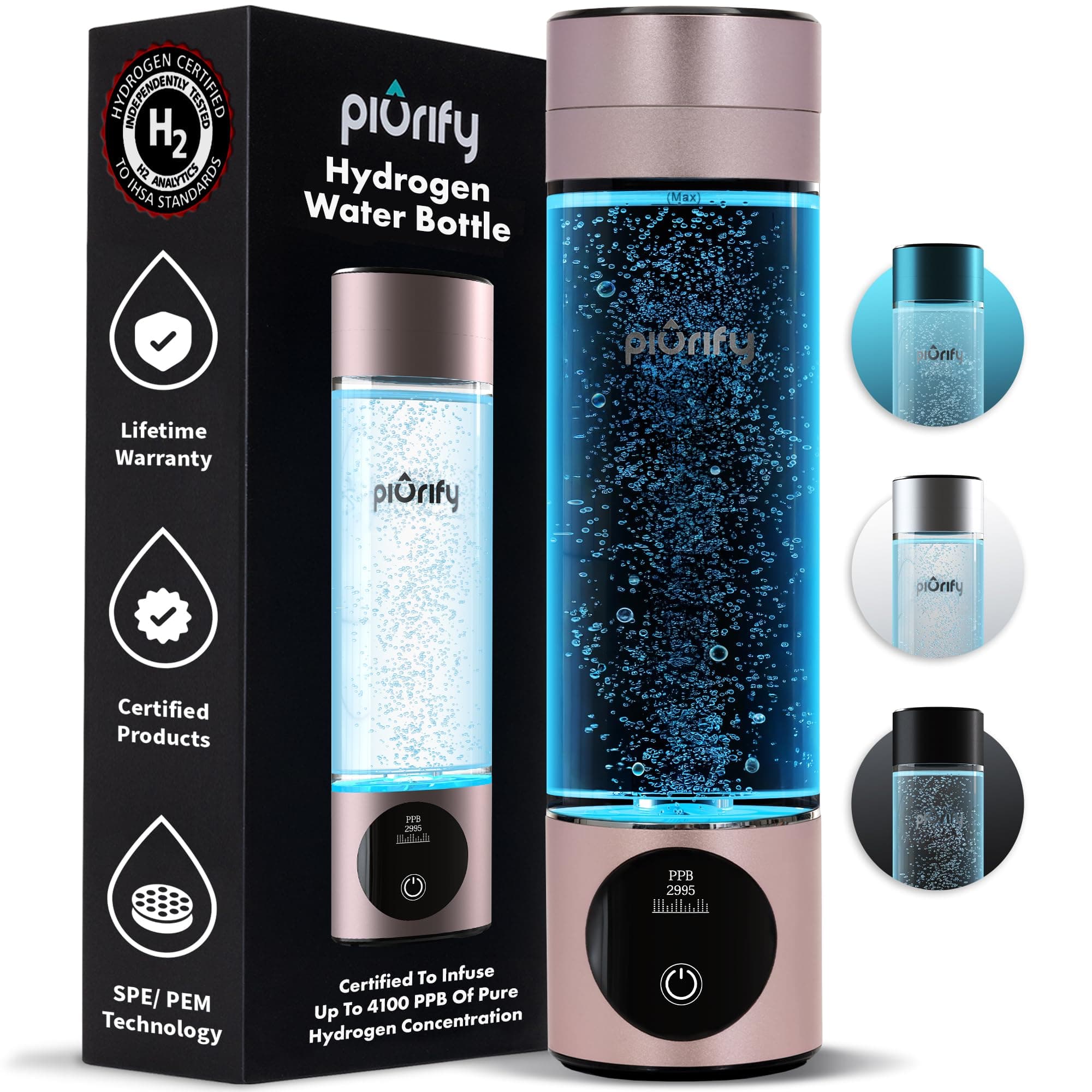 PIURIFY Portable Hydrogen Water Bottle Generator - Hydrogen Infused Water, 3000ppb, Perfect for Work, Outdoor Activities, and Hydration on The Go (Pink)