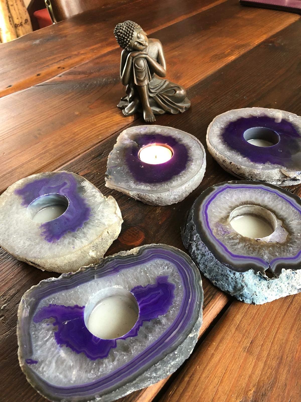 Large Purple Agate Slice Microcrystalline Quartz Tealight Candle Holder Ornament Gift