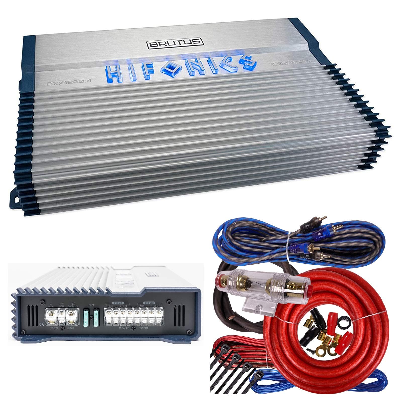Hifonics BXX1200.4 Brutus 1200W RMS 4 Channel A/B Speaker Car Audio Amplifier RCA Outputs Wired Remote bass Level Control Included with 4 Channels Amp Kit