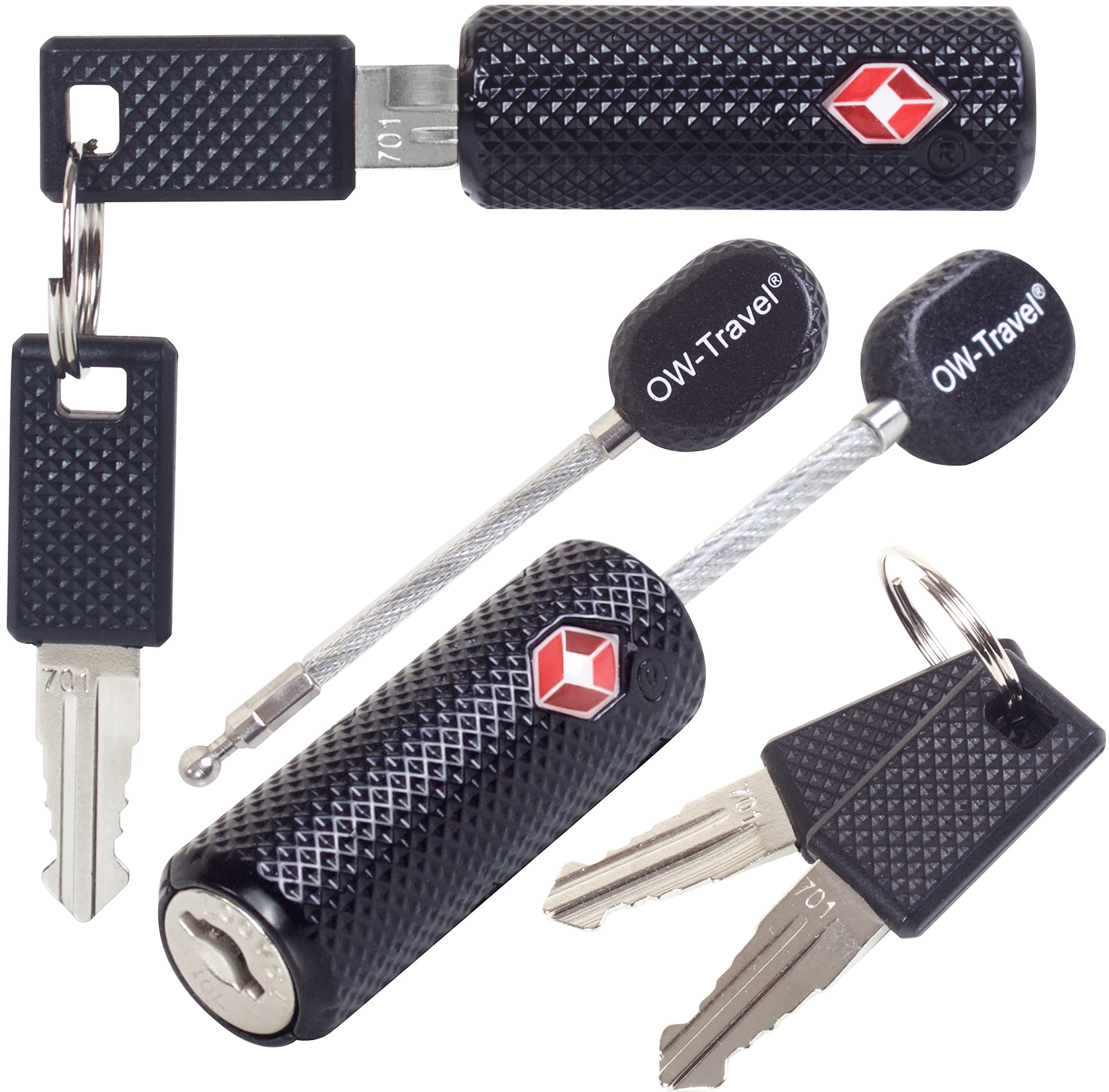 OW-Travel Cable Lock with Key Suitcase Lock Padlock Luggage Lock Security Lock Key Lock TSA Lock Cable USA Lock for Travel Suitcase Locker Backpack, 70b) Black - Cable Lock with Key: 2 Pack, 70b)