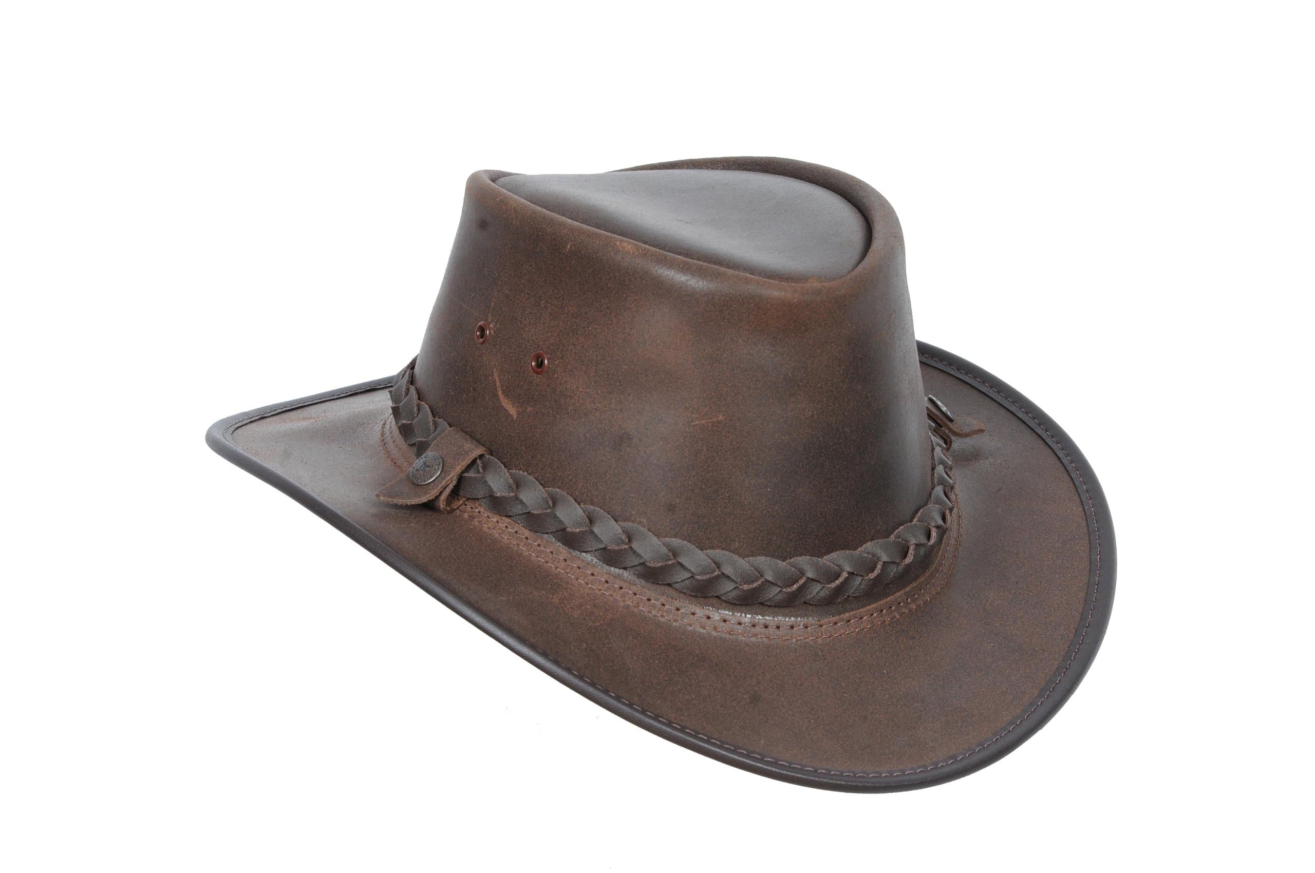 Original Australian Bush Leather Hat Brown Real Leather Cowboy Style Leather Hat
