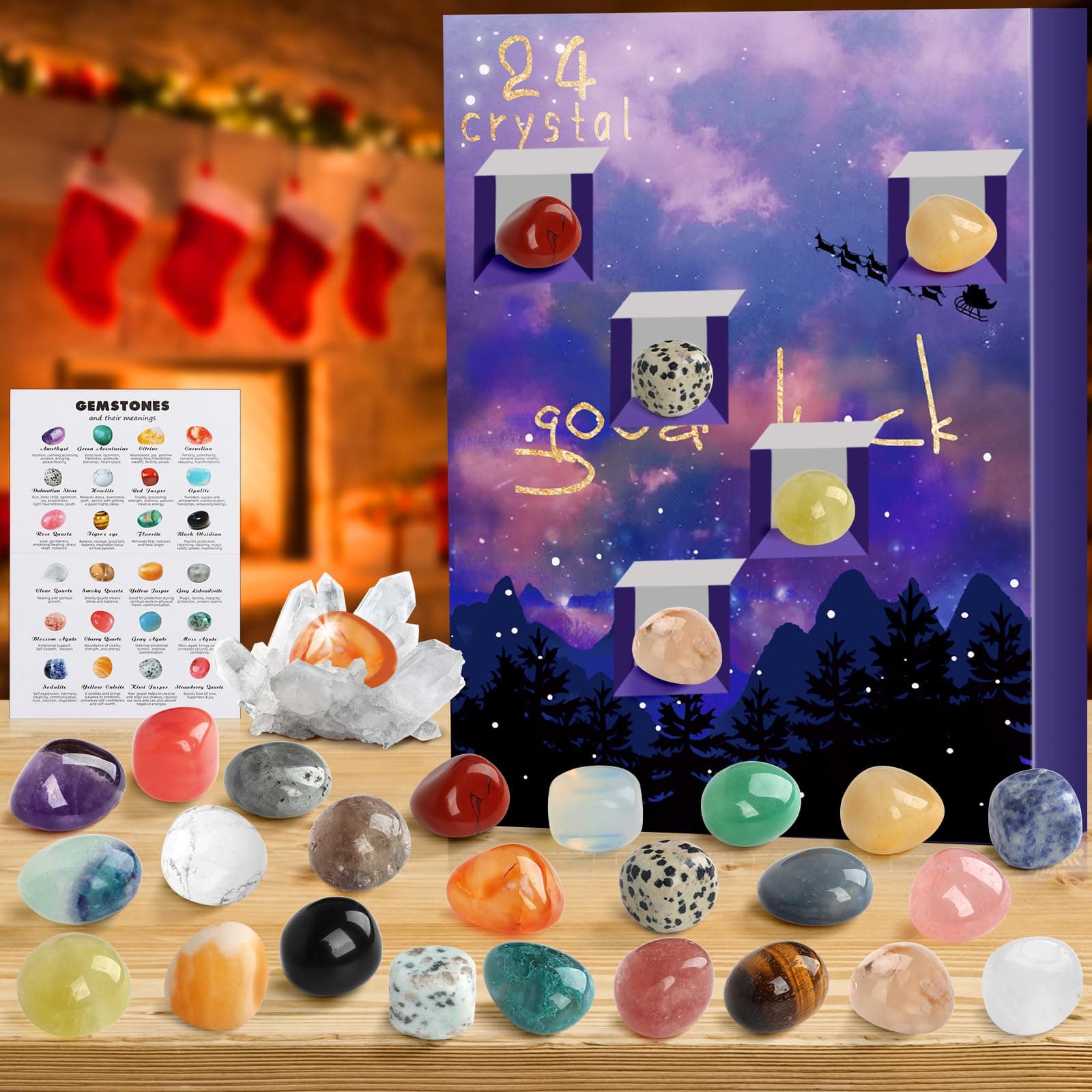 RAMXCION Crystals Advent Calendar 2023, 24 Days Natural Crystal Minerals & Fossils Gemstones Christmas Countdown Advent Calendars for Kids,Enthusiasts Rock Collection Gifts for Boys Girls Xmas (#1)