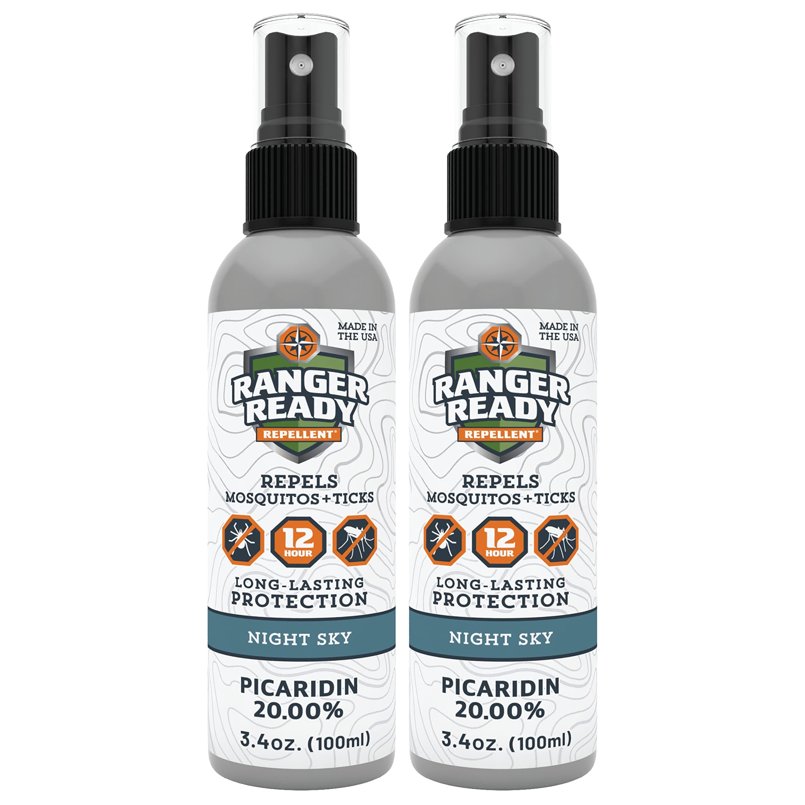 Ranger Ready Repellents Picaridin 20% Tick & Insect Repellent, Night Sky Scent Deet-Free Bug Spray, Travel Size 3.4 Oz. (Pack of 2)