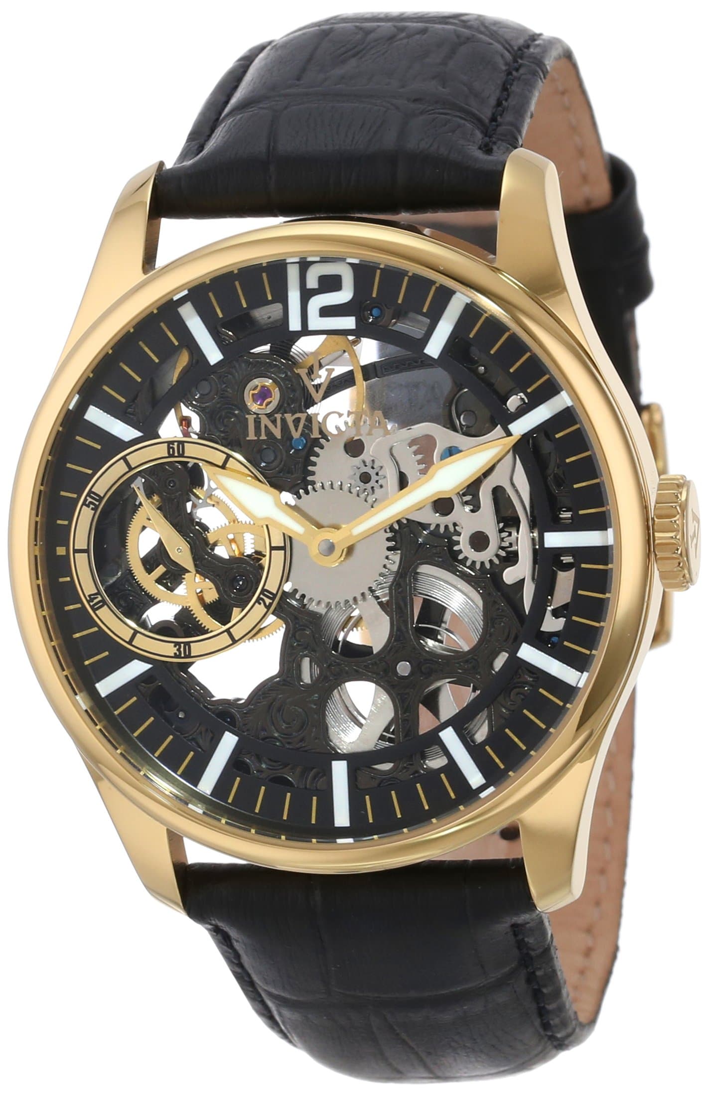 Invicta Men's 12405 Vintage Mechanical Gold-Tone Stainless Steel Watch with Textured Leather Band