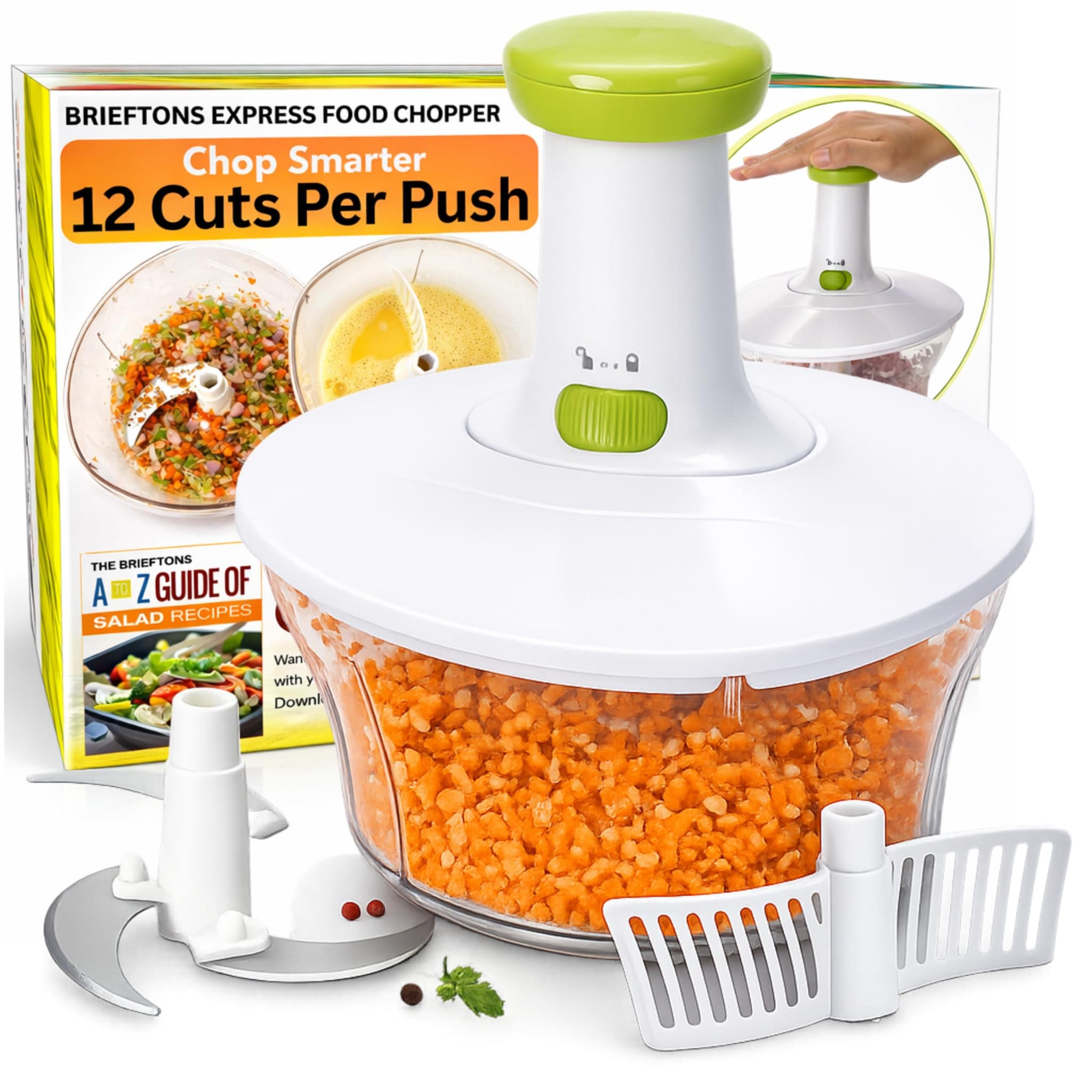 Brieftons Express Vegetable Chopper: 1.6-Litre, Manual Hand Operated Tool to Chop/Mix Veggies, Fruits, Garlic, Onion Chopper for Salsa, Salad, Pesto, Coleslaw, Puree, Indian Cooking