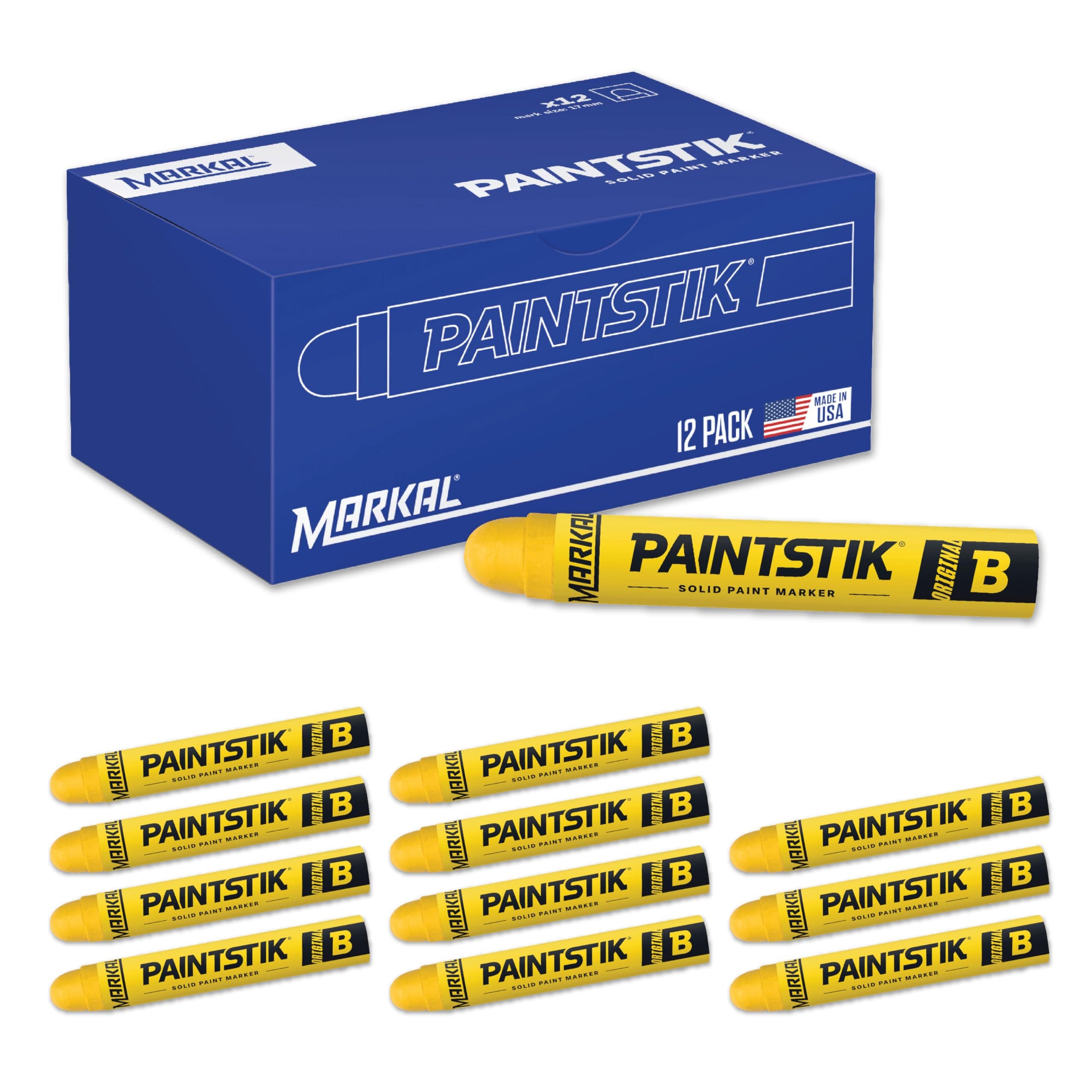 80221 B Paintstik Solid Paint Ambient Surface Marker, Yellow, 11/16" x 4-3/4" (Pack of 12)
