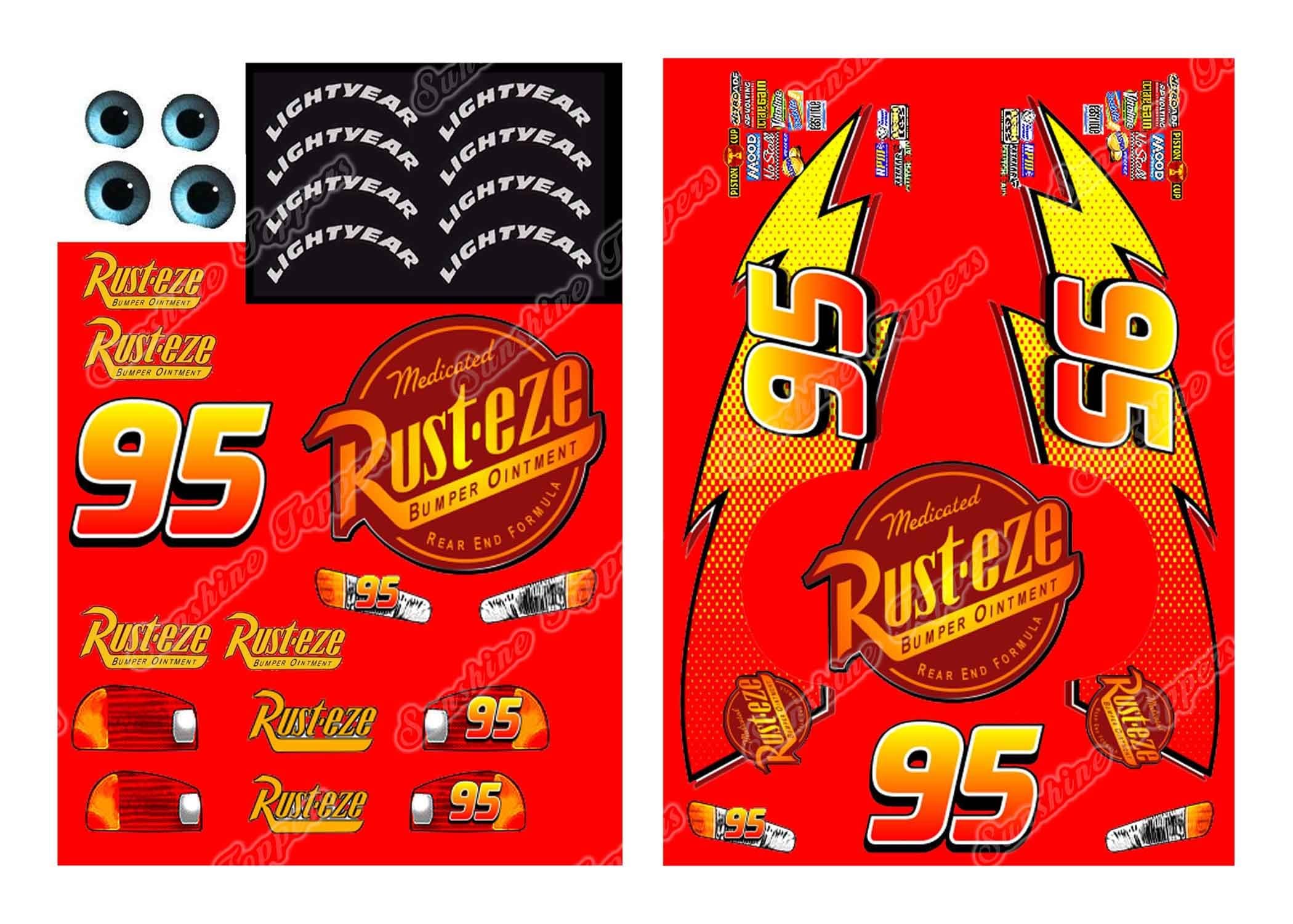 Lightning McQueen Cars Stickers on 2 A4 Sheets Cake Topper (High Quality Print)