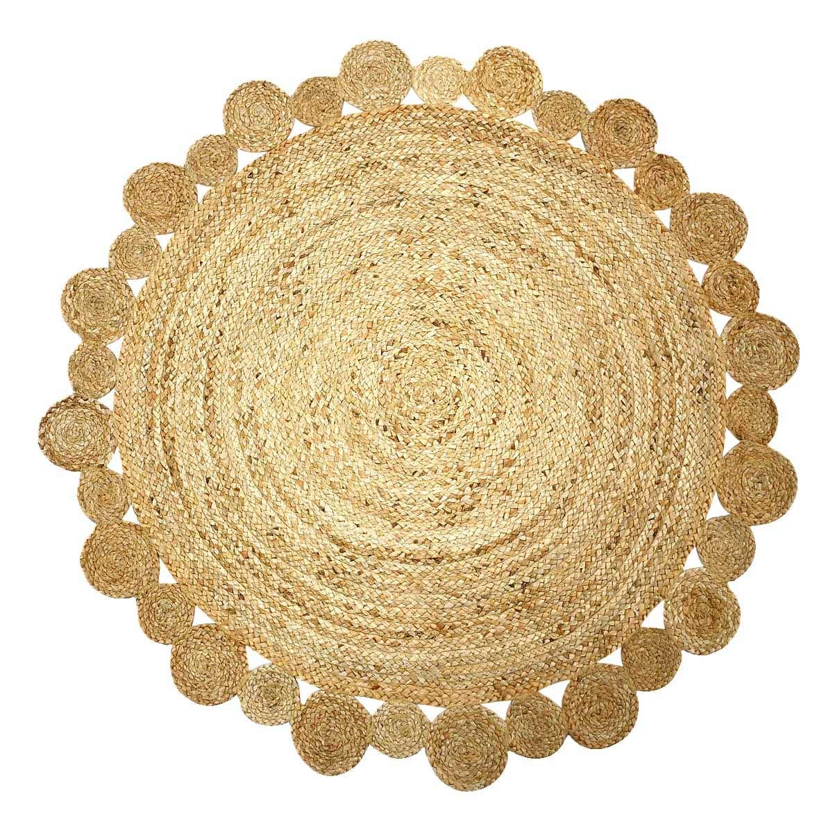 Green Decore Handmade Braided round Natural Fiber Jute Rug, (150 cm Diameter, Artisan Natural)