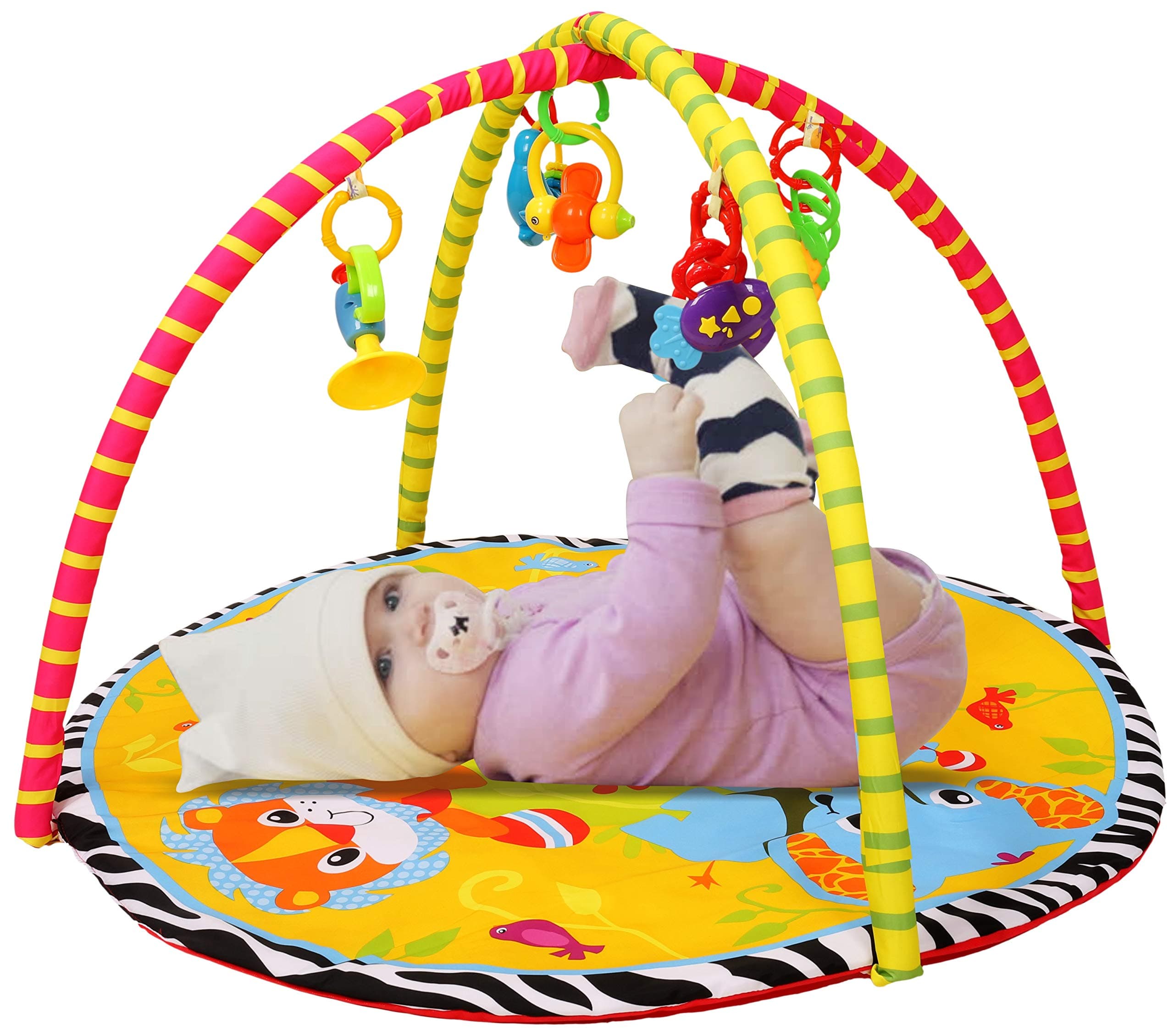 Playhood Baby Activity Gym with Hanging Rattles and Teether (Animal Print)
