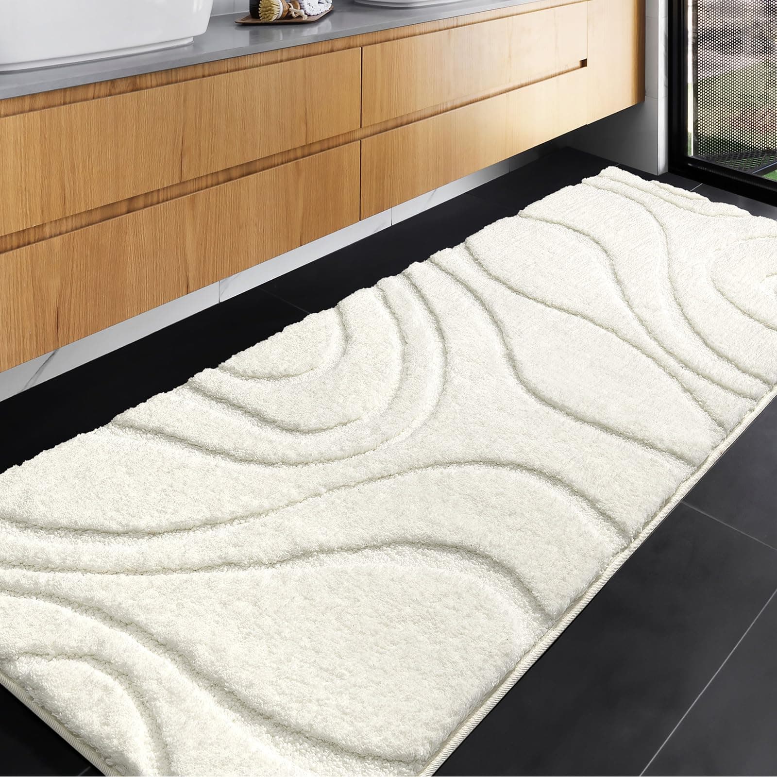 DEXDE White Bathroom Rugs 24x60, Non Slip Washable Absorbent Long Bathroom Mat Runner Rug Plush Fluffy Ultra Soft Microfiber Thick Matts for Bathroom, Floor, Shower, Home Decor Accessories