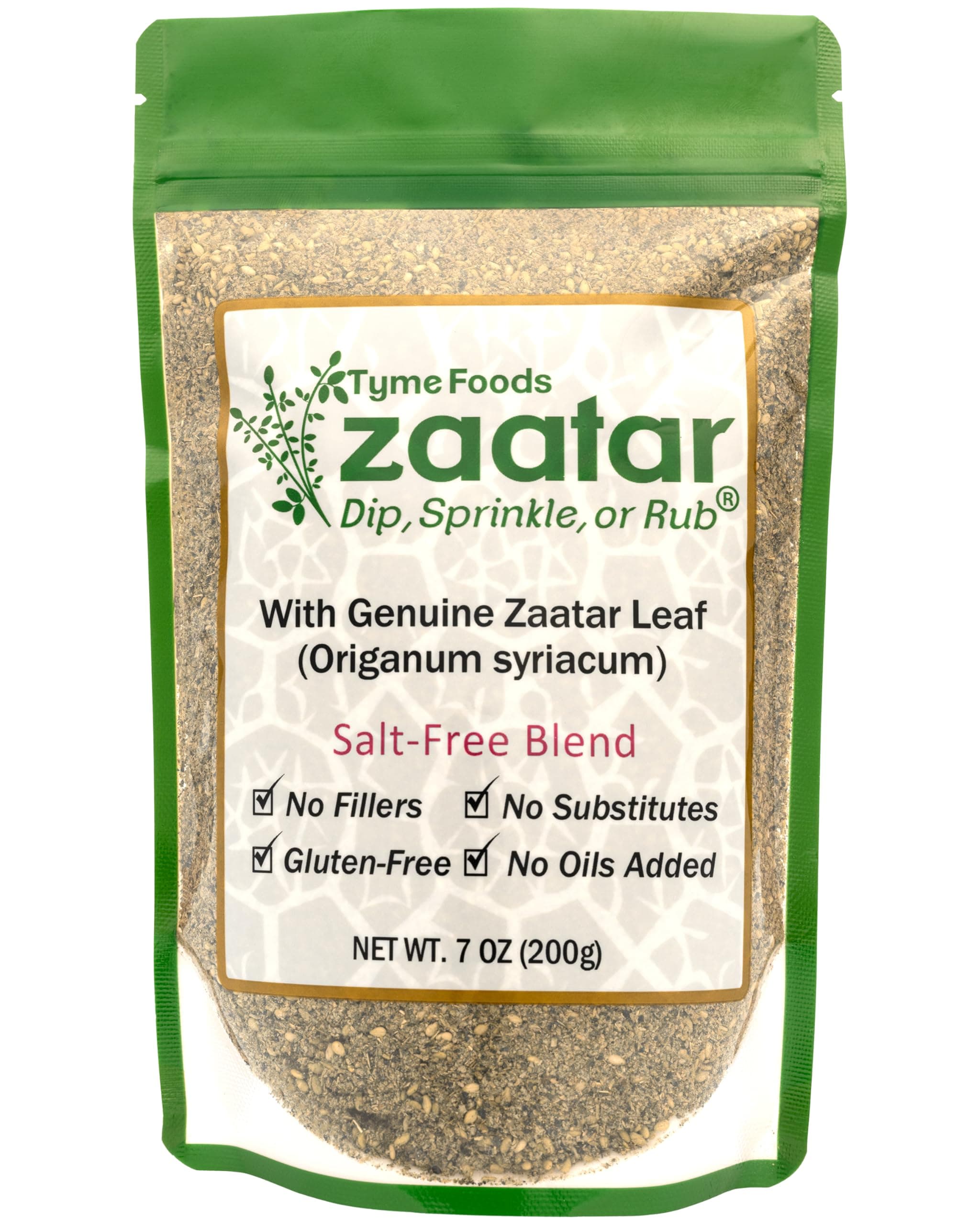ZAATAR DIP, SPRINKLE, OR RUB Spice Blend - Salt-Free with Genuine Herb (Origanum Syriacum - Hyssop) - Gluten-Free and Filler-Free