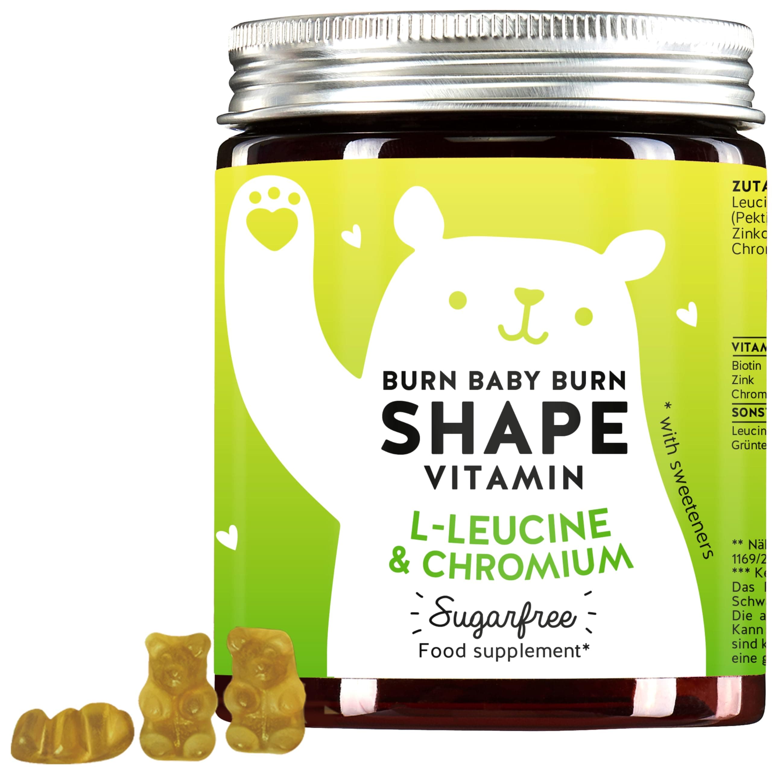 Nutrient Complex Gummies – Burn Baby Burn Shape Gummies with Chromium, Biotin, Zinc, L-Leucine & Green Tea Extract – 60 Pieces (1 Month Supply), Vegan, Sugar-Free - Bears With Benefits
