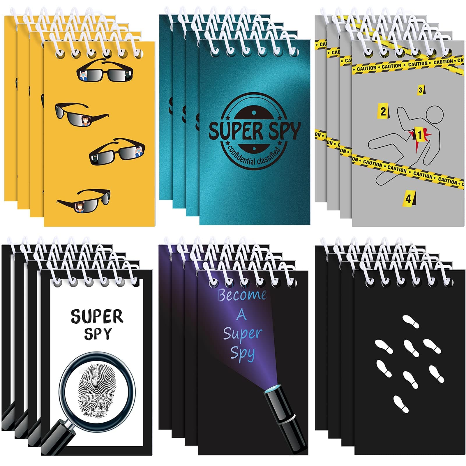 Censen 24 Pcs Top Secret Mini Notebooks Set for Kids Blue Small Spiral Notebook Clues Top Secret Party Favor Escape Room Detective Spy Party Favors Spiral Note Book Pads for Secret Agent Spy or Crime