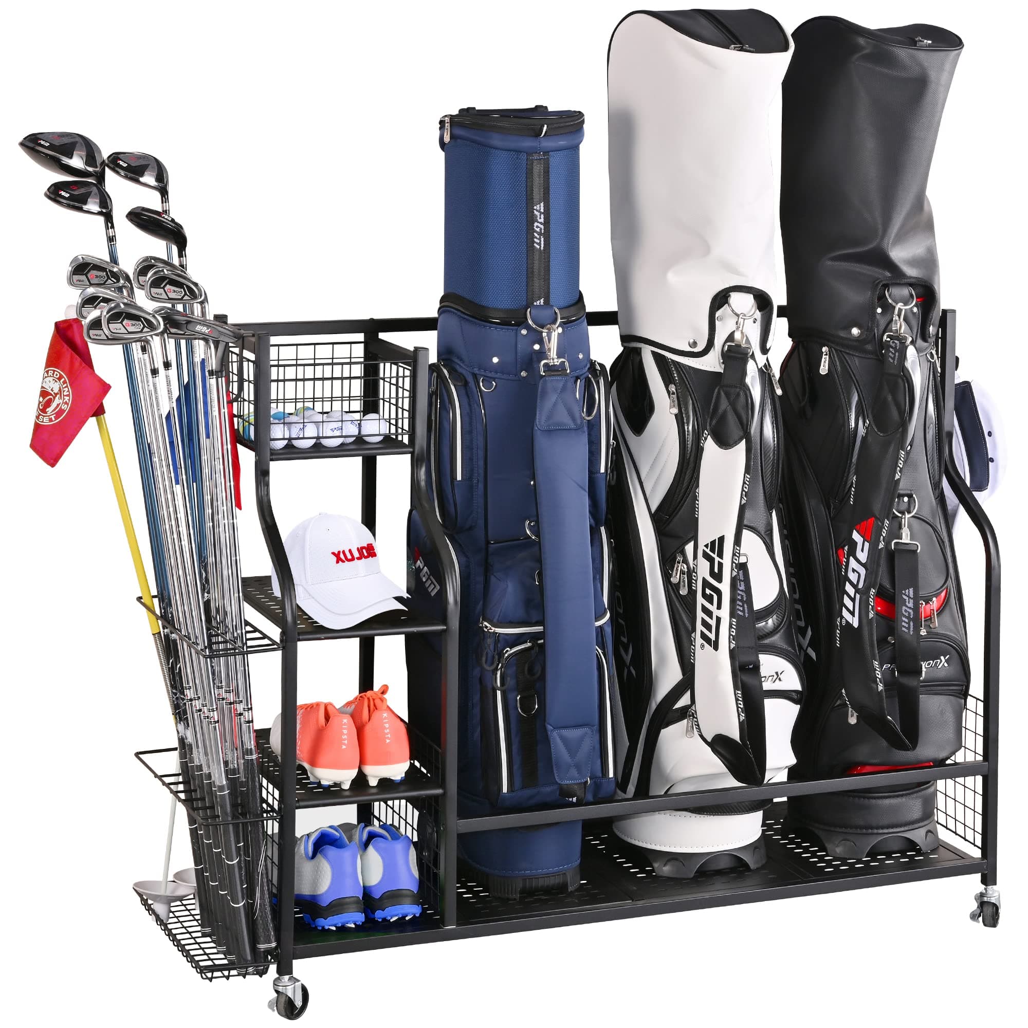 PLKOW Golf Bag Storage Garage Organizer, Extra Large Size Golf Bag Storage Stand and Golf Equipment Rack for Garage,Shed, Basement