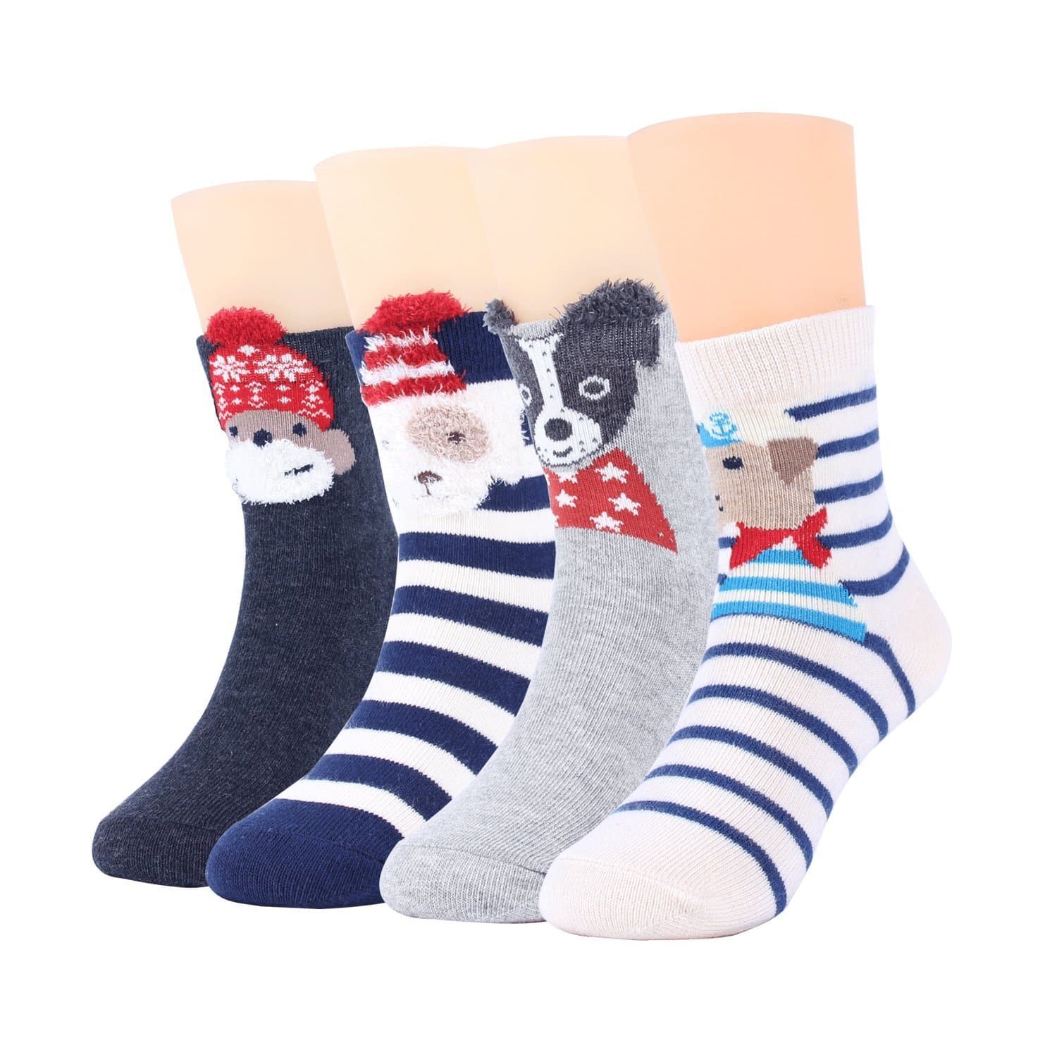 Ryi 4 Pairs Kids cotton Socks, Cute Animal Cartoon Family Christmas Santa Socks for Kids, Girls, Boys, Baby, Toddler