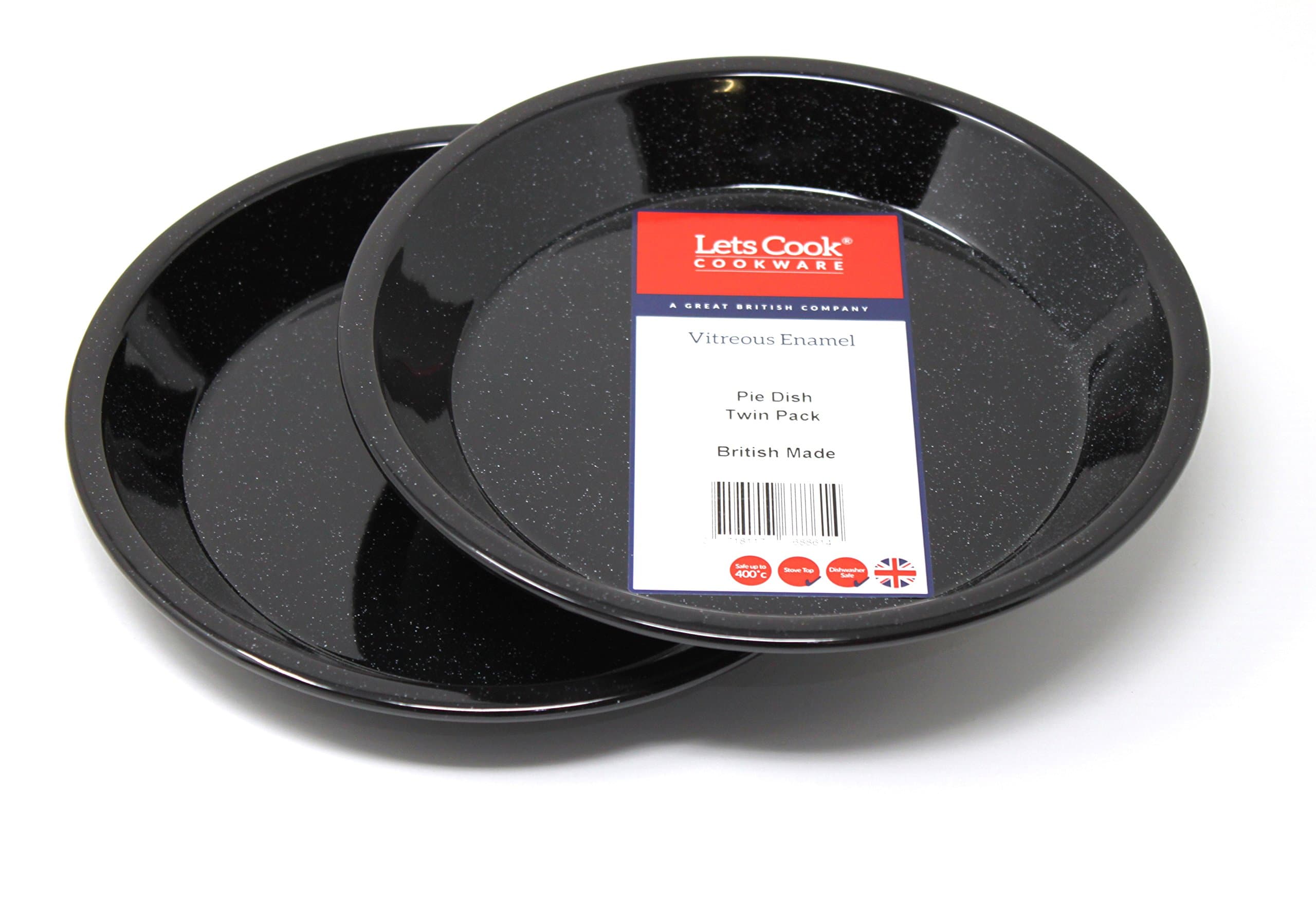 Vitreous Enamel 22cm Pie Dish Twin Pack, British Made by Lets Cook Cookware
