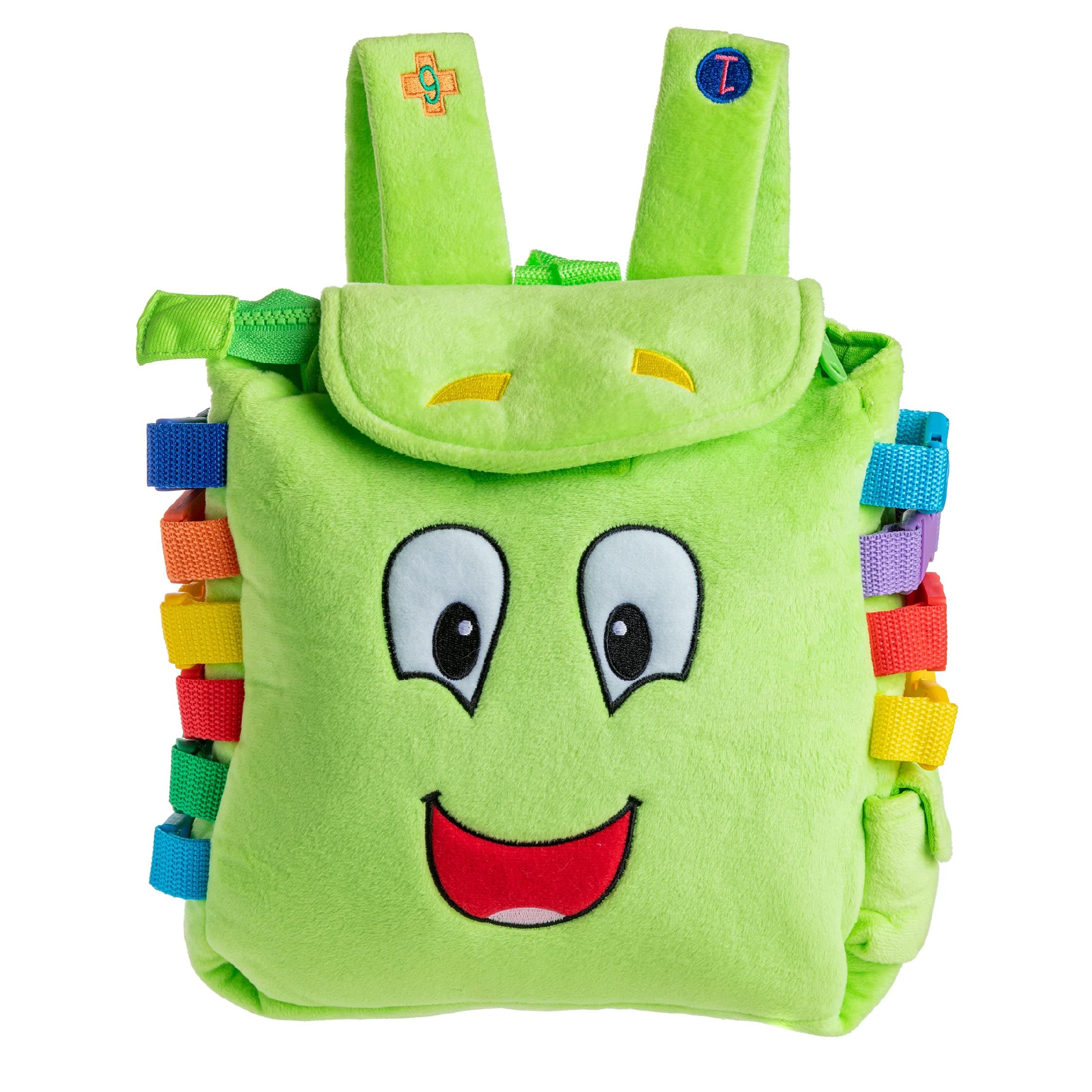 Buckle ToysBuddy Activity Backpack - Educational Learning with Zippered Pouch for Storage - Great Gift for Toddlers and Kids, Green - 11 x 8 inches