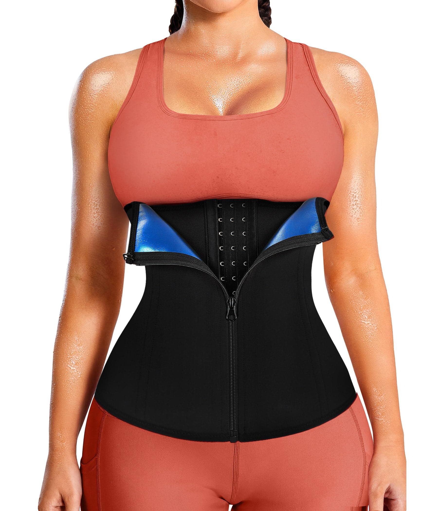 Womens Waist Trainer Corset with Zipper Sweat Waist Trimmer for Women Workout Belt Corset Shapewear
