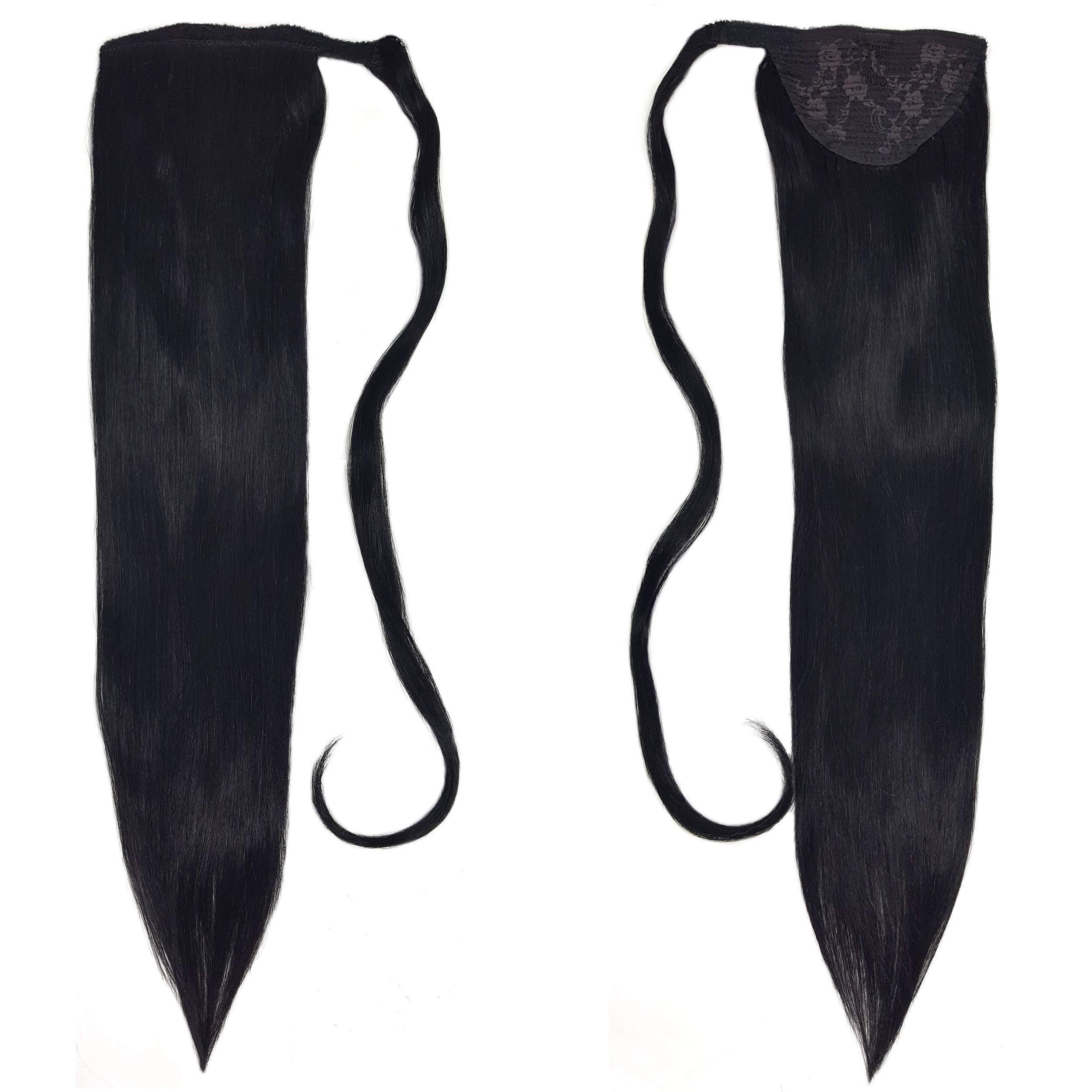 Human Hair Ponytail Extension Wrap 20” 100% Real Remy Premium Grade AAAAA 80 Grams Long Straight Human Hair Silky Soft by Knockout Hair (#01 Jet Black)