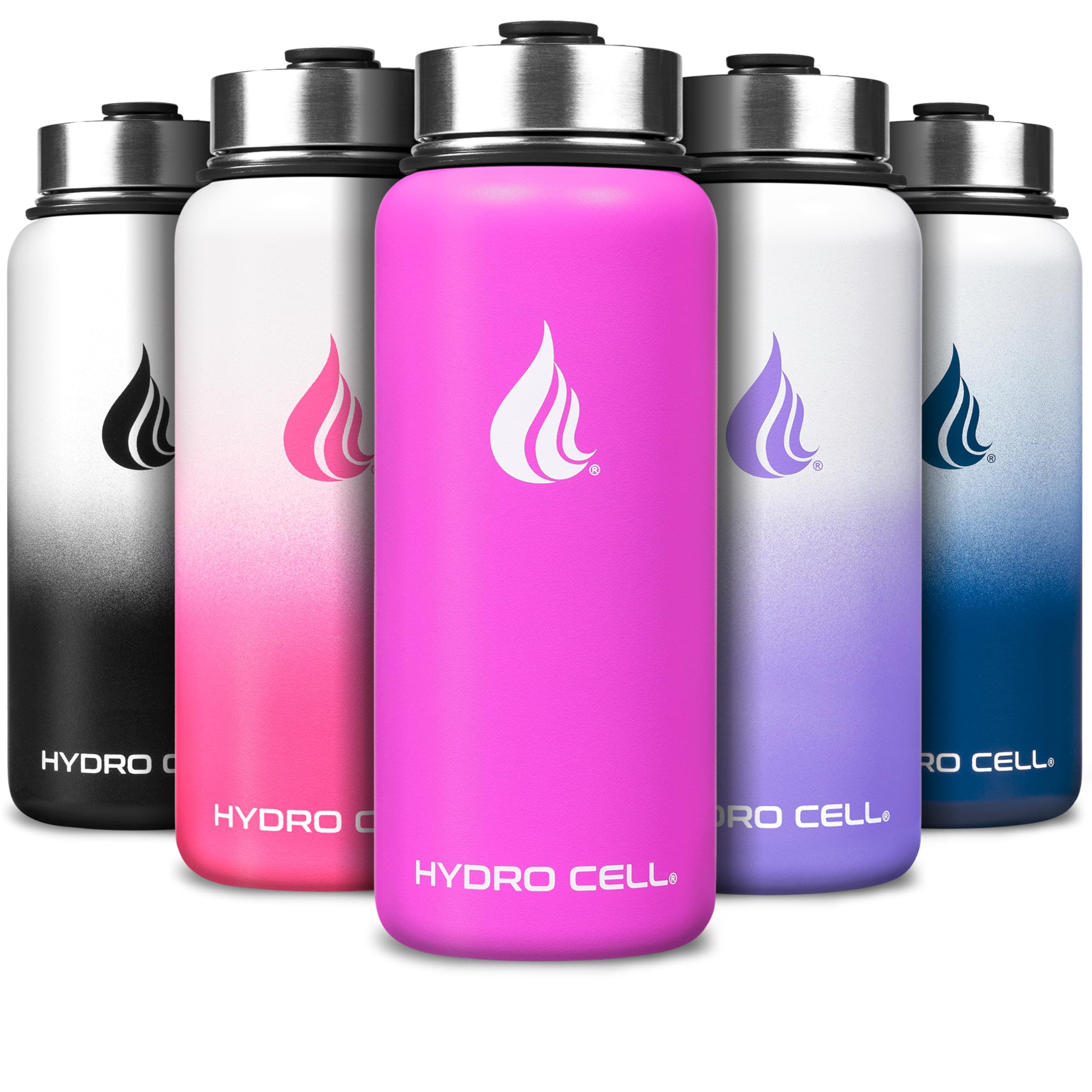 HYDRO CELL Stainless Steel Water Bottle with Straw & Wide Mouth Lids (32oz) - Keeps Liquids Perfectly Hot or Cold with Double Wall Vacuum Insulated Sweat Proof Sport Design (Fuchsia 32oz)