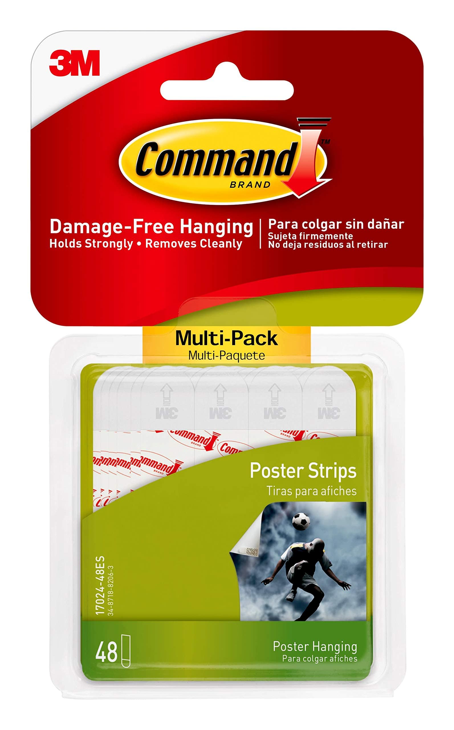 3M Command Damage-Free Poster Strips, White, Multi-Pack, Hangs 12 Posters