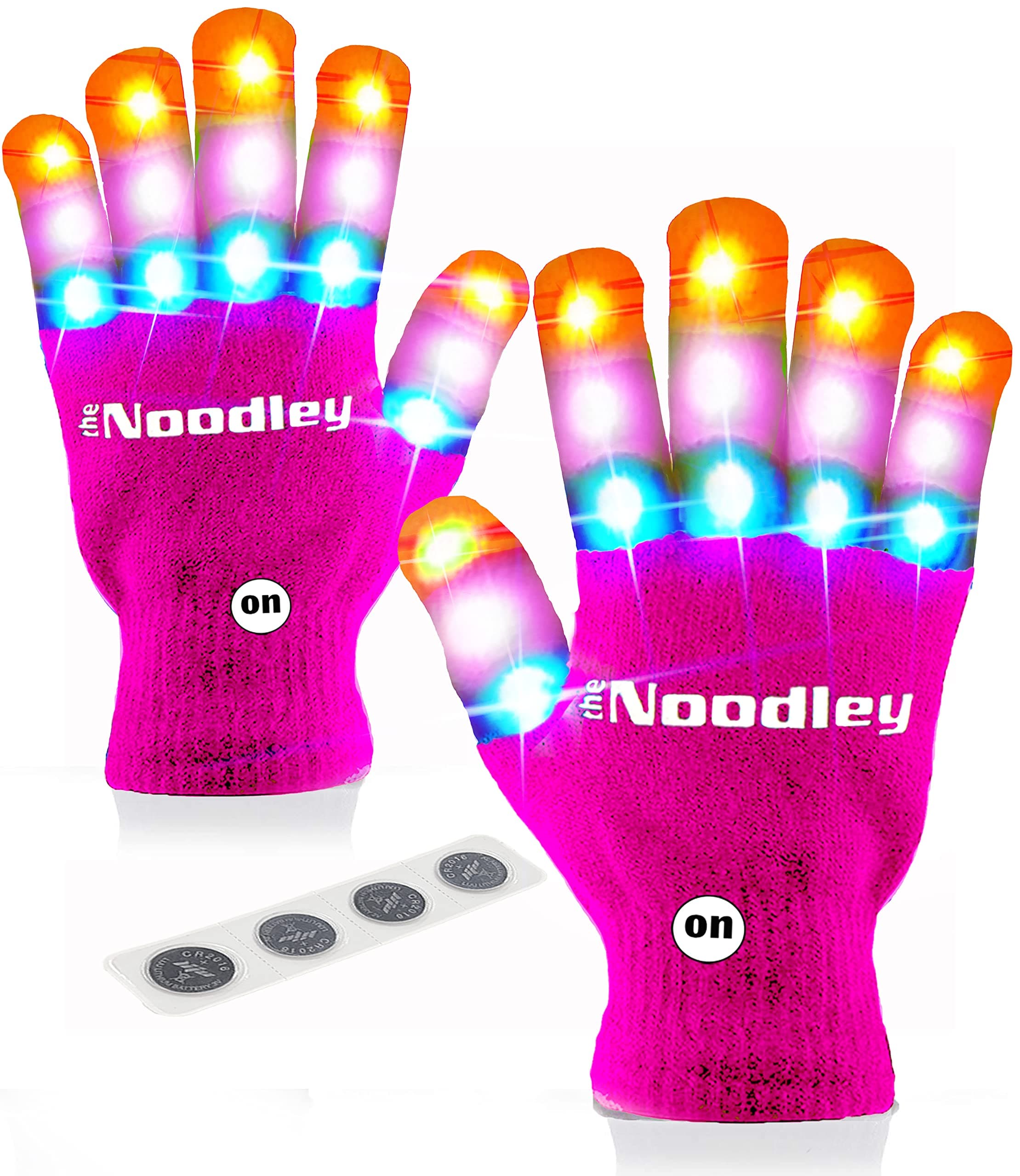 The Noodley Pink Light Up LED Gloves for Kids, Girls and Boys Glowing Flashing Orange, Pink, and Blue Easter Toy - Kid Sized Ages 4,5,6,7 Year olds (Small, Pink)