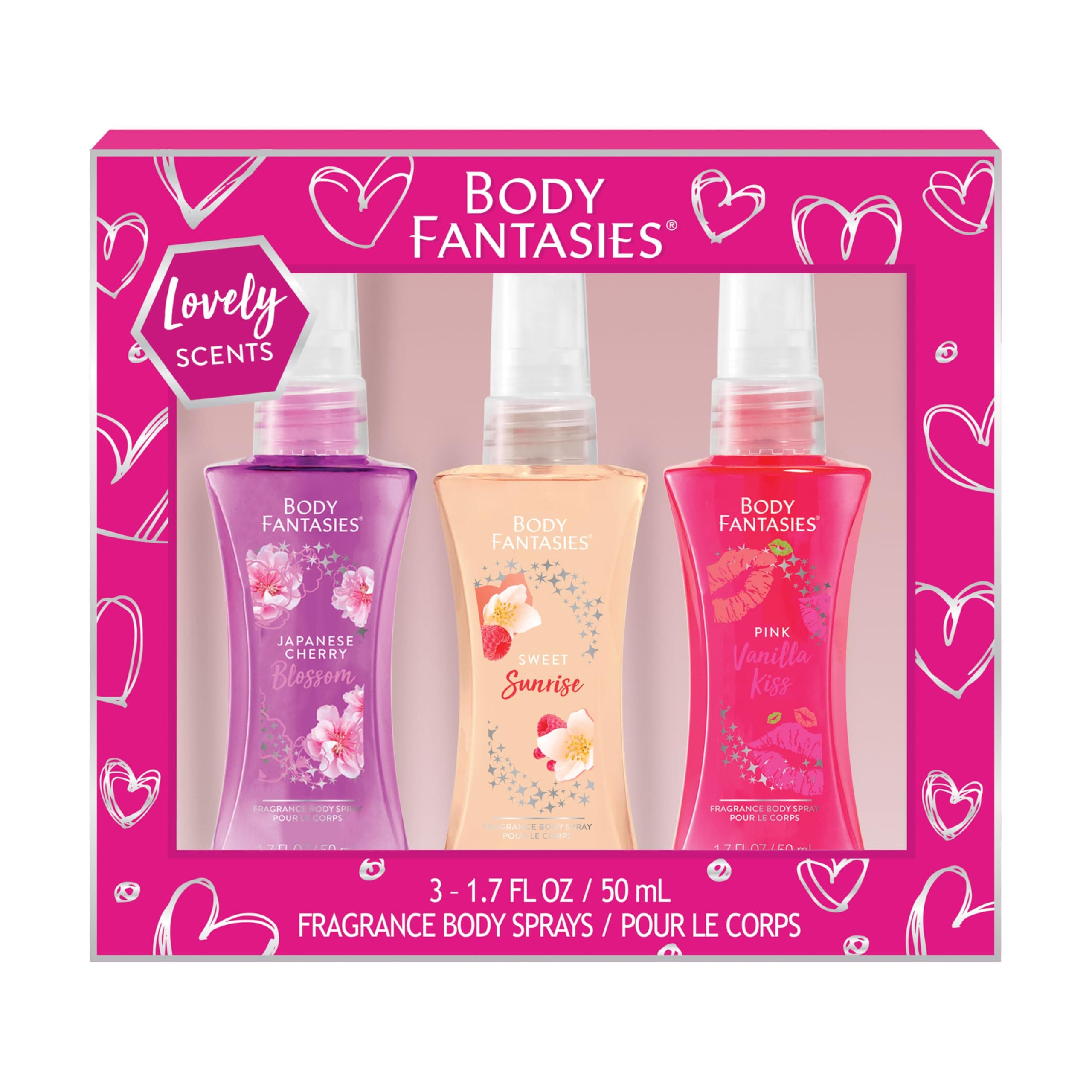 Body Fantasies Body Spray Holiday Gift Set for Her - 3 Piece Lovely Scents Sampler, Perfect for Stocking Stuffers