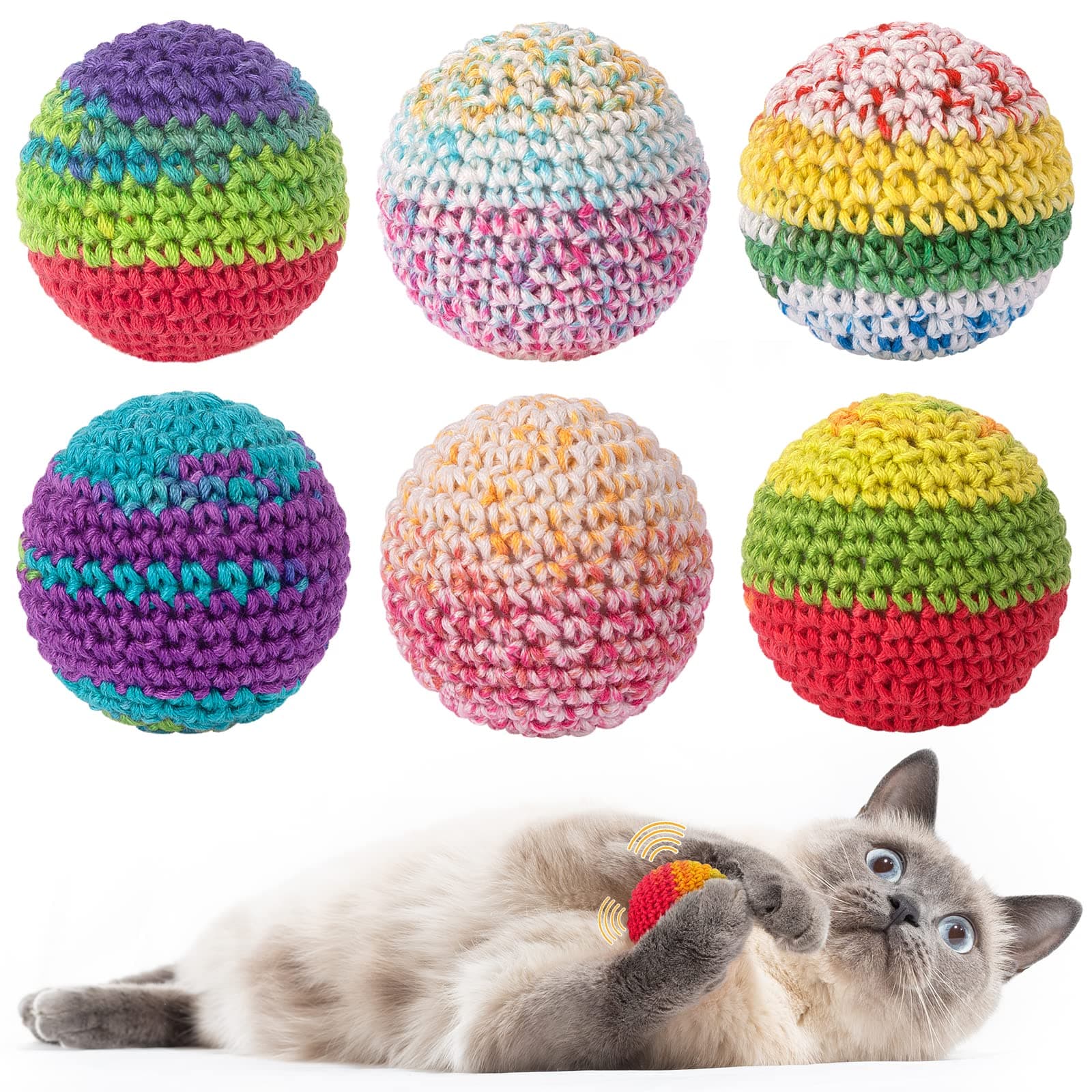 Retro Shaw Cat Toys Balls, Yarn Cat Ball with Bell Inside, Kitten Toys for Indoor Cats Kitty, Interactive Cat Nip Chew Toys for All Pet Breed 6 Pack