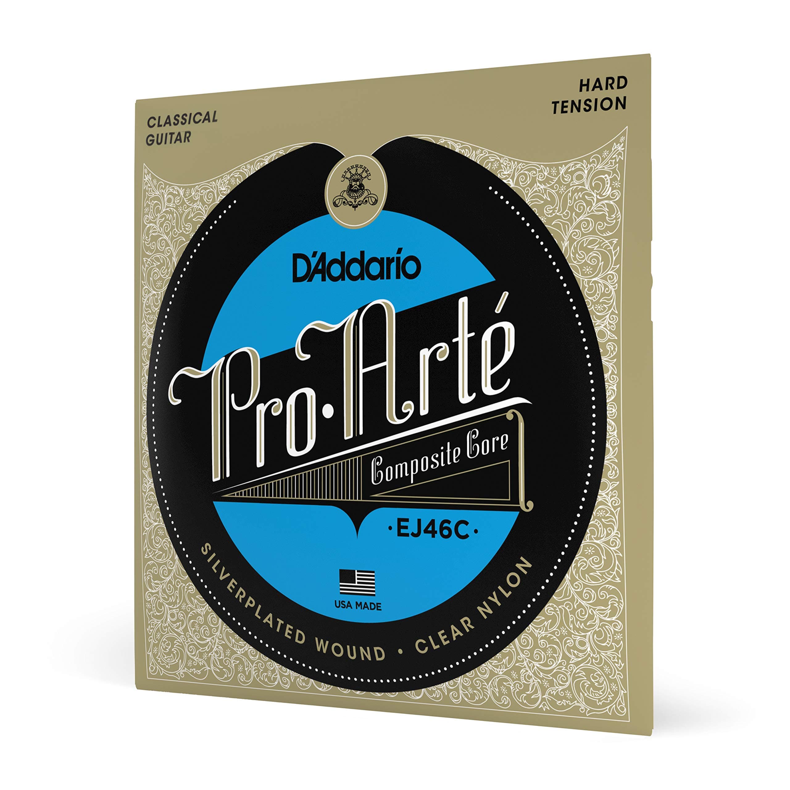 Guitar Strings - Pro-Arte Classical Guitar Strings - EJ46C - Nylon Guitar Strings - Silver Plated Wrap, Composite Core, Clear Nylon Trebles - Hard Tension